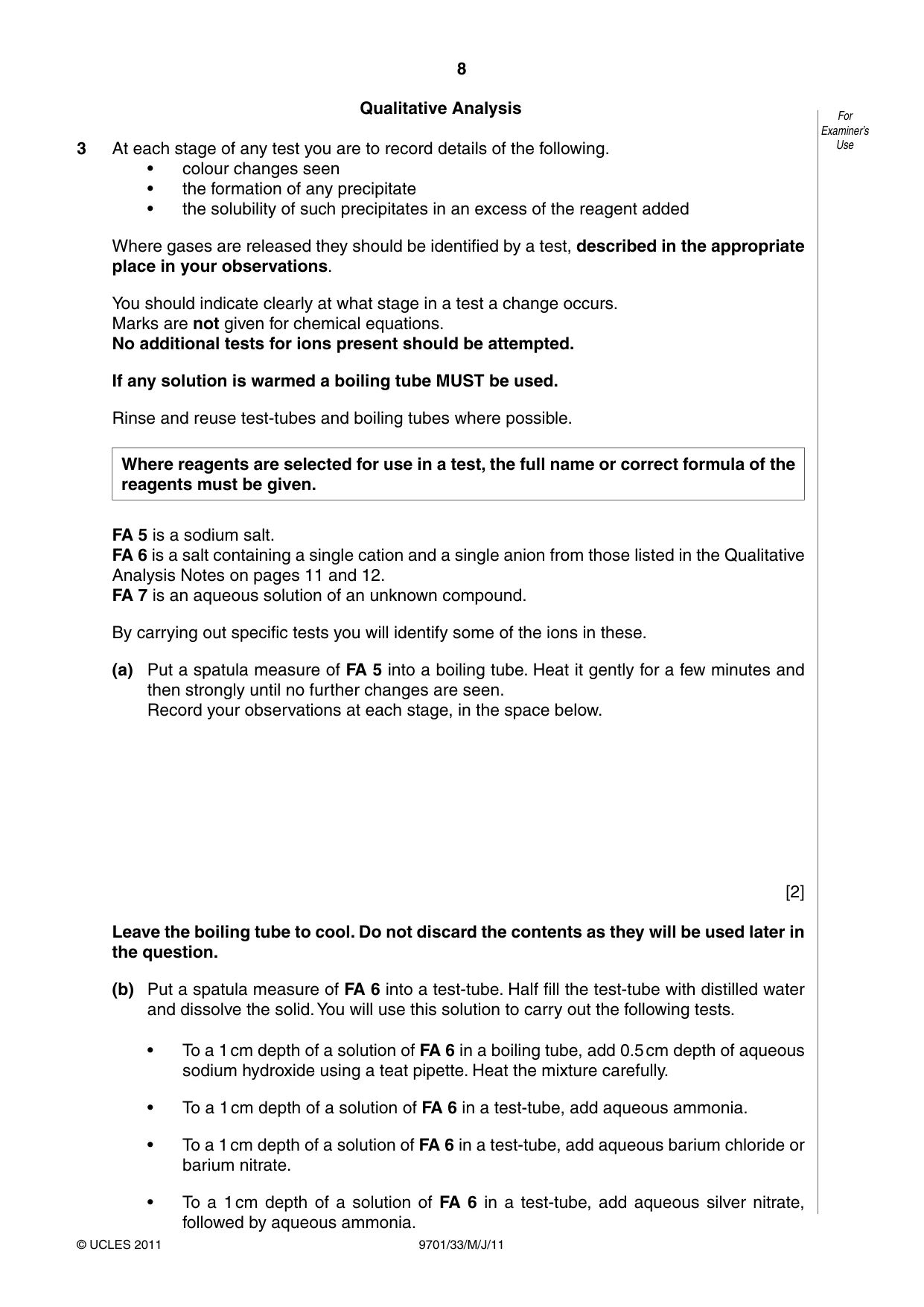 Cambridge A Level Chemistry 9701 2011 May/June Paper 3 · Variant 3 question paper, page 8 of 12