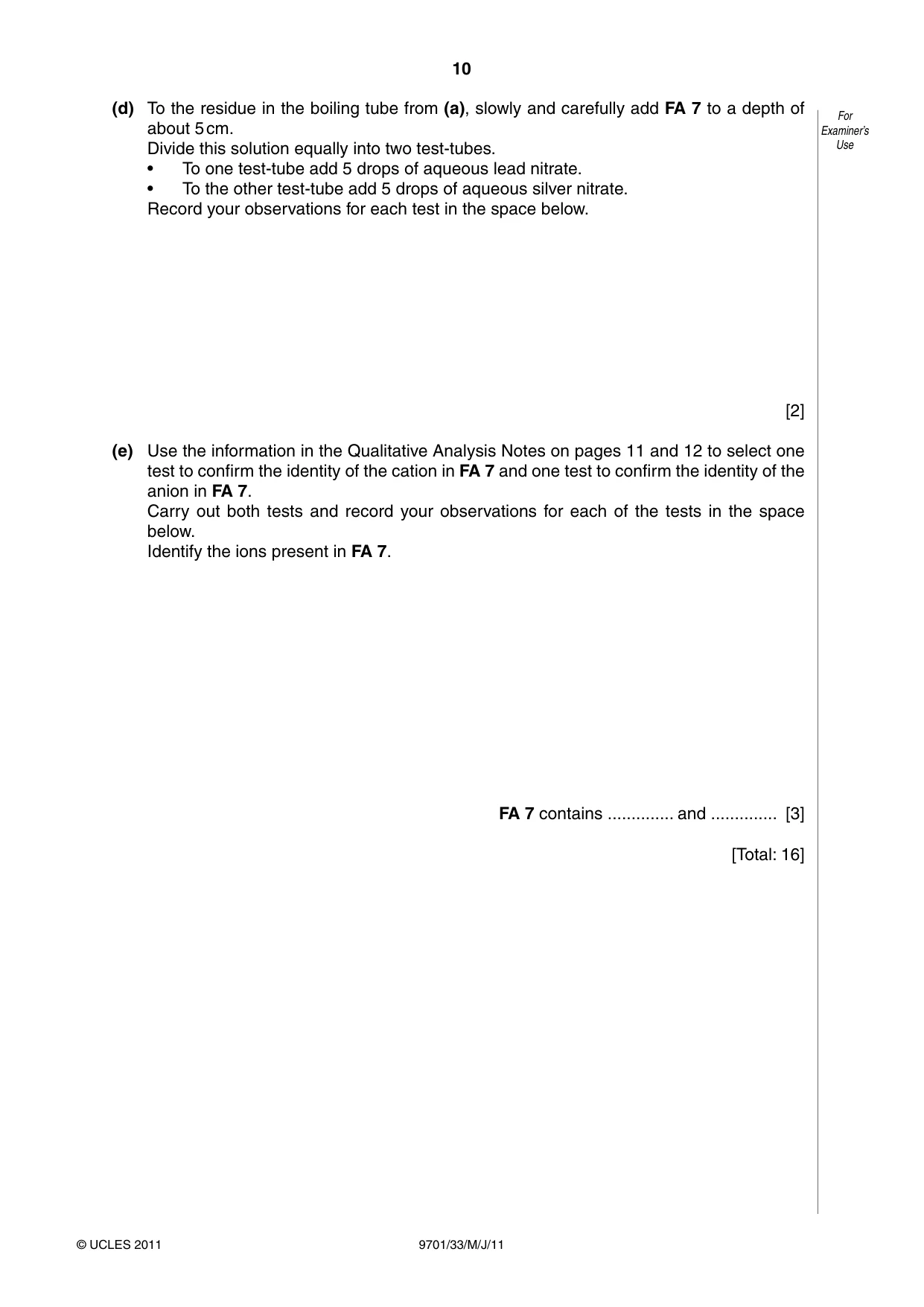 Cambridge A Level Chemistry 9701 2011 May/June Paper 3 · Variant 3 question paper, page 10 of 12