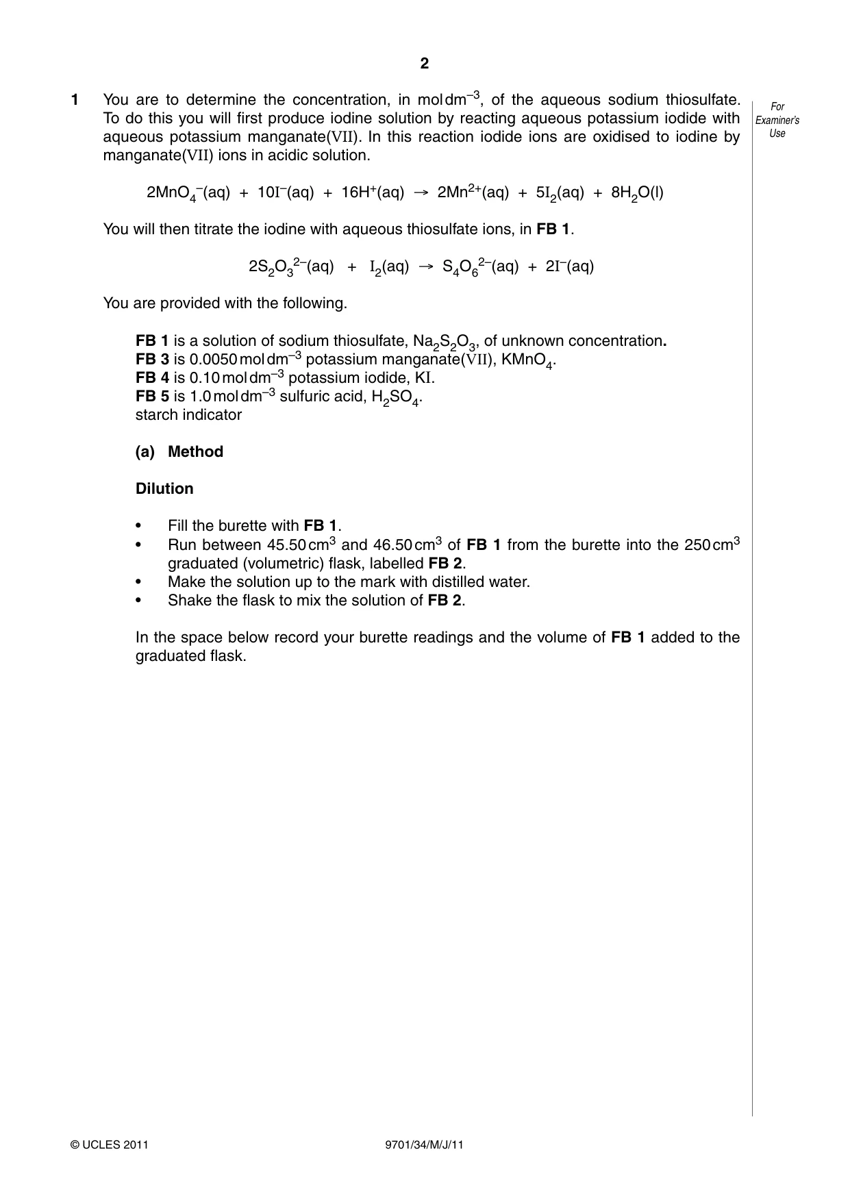 Cambridge A Level Chemistry 9701 2011 May/June Paper 3 · Variant 4 question paper, page 2 of 12