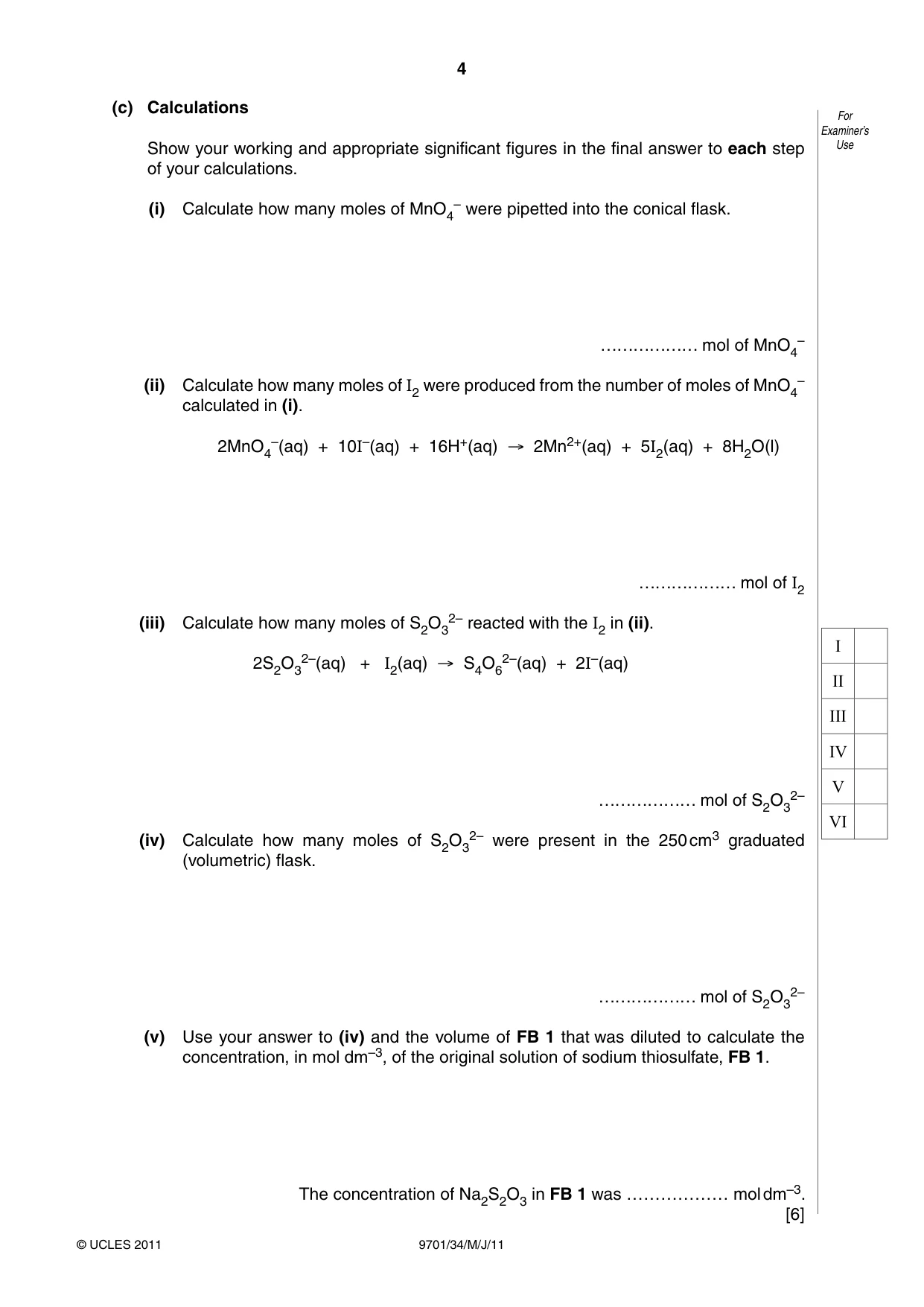 Cambridge A Level Chemistry 9701 2011 May/June Paper 3 · Variant 4 question paper, page 4 of 12