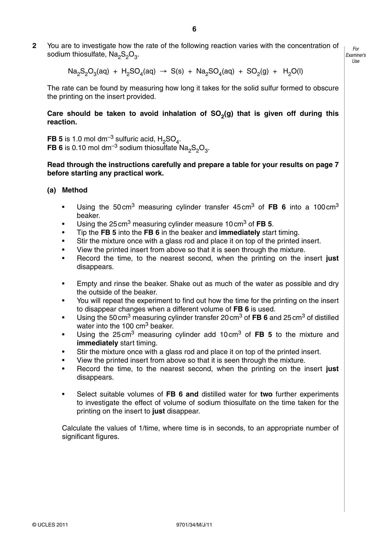 Cambridge A Level Chemistry 9701 2011 May/June Paper 3 · Variant 4 question paper, page 6 of 12