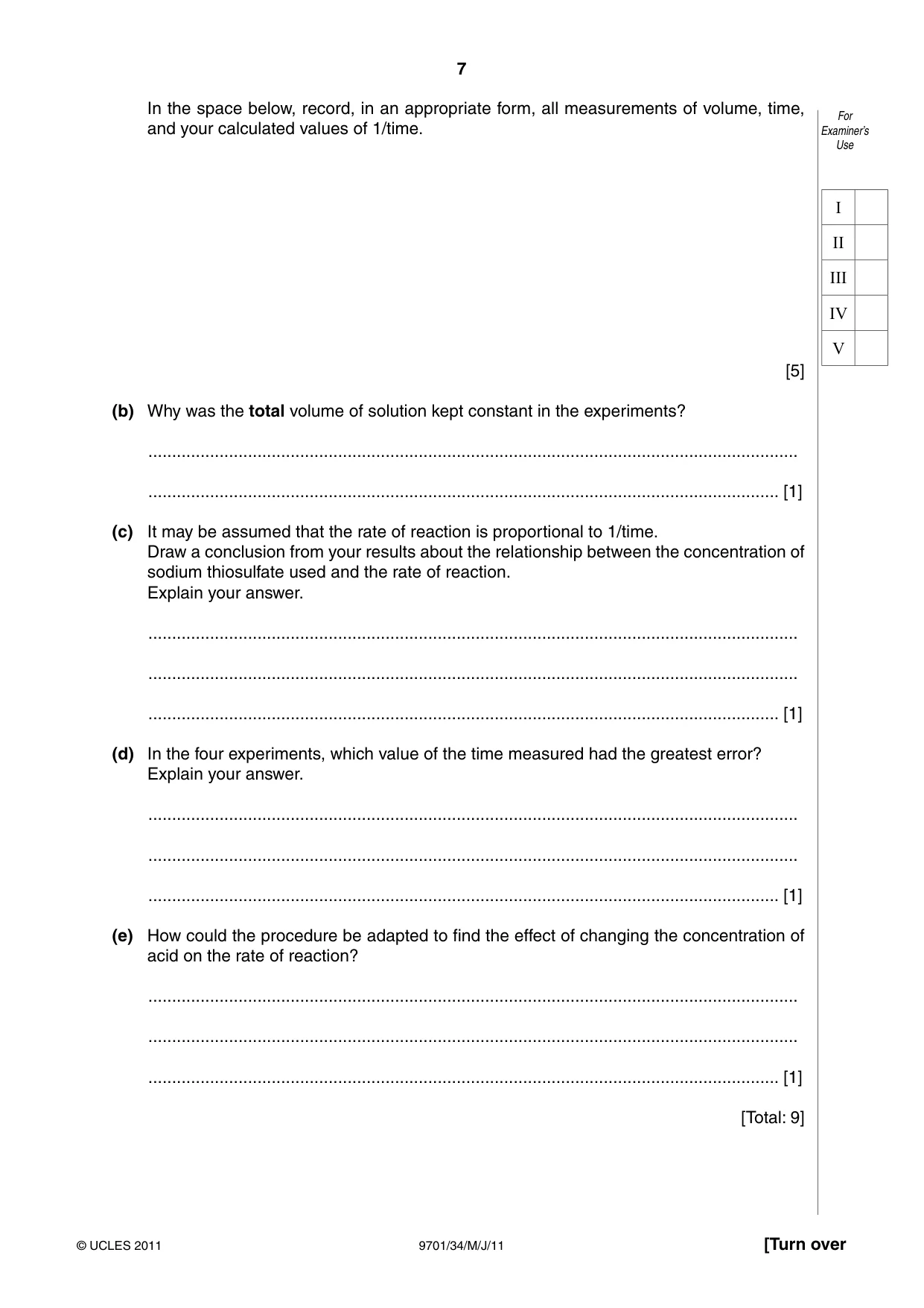 Cambridge A Level Chemistry 9701 2011 May/June Paper 3 · Variant 4 question paper, page 7 of 12