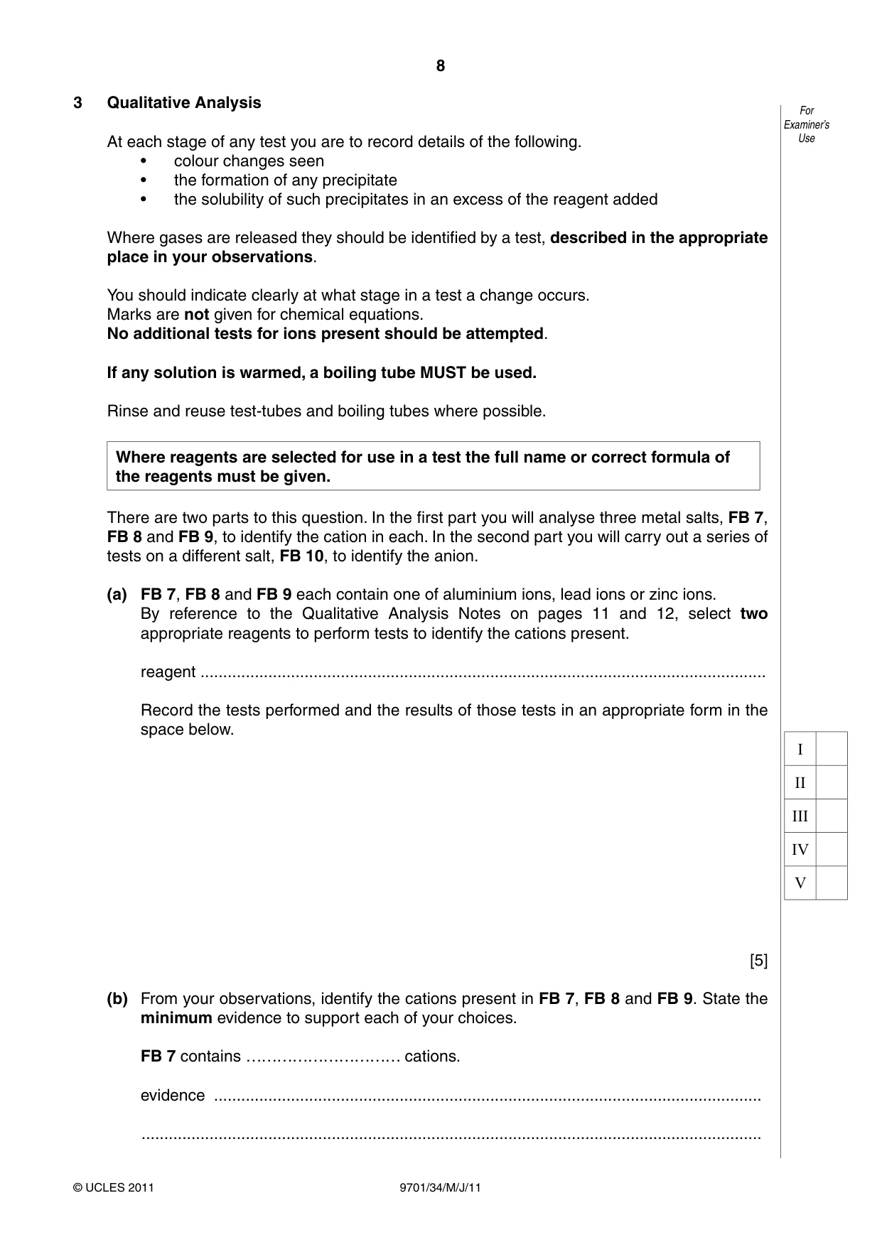 Cambridge A Level Chemistry 9701 2011 May/June Paper 3 · Variant 4 question paper, page 8 of 12