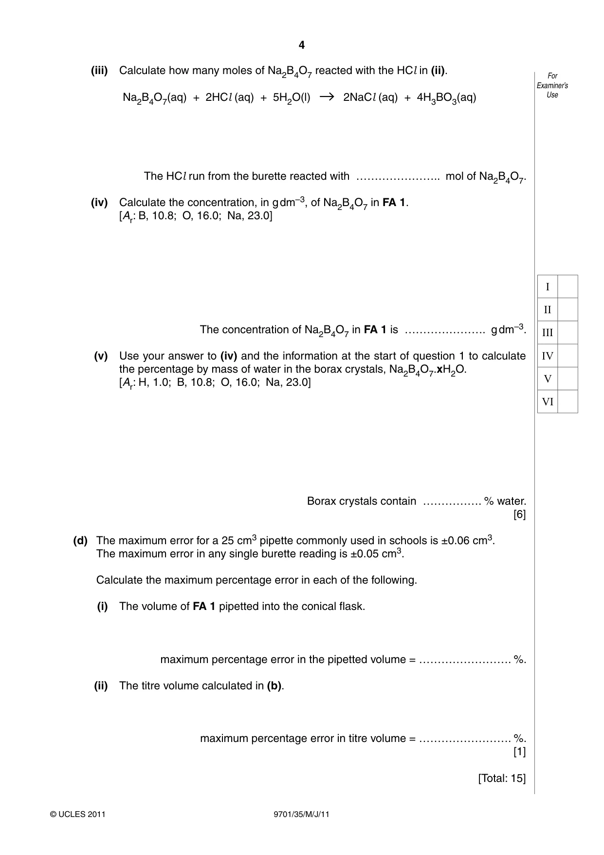 Cambridge A Level Chemistry 9701 2011 May/June Paper 3 · Variant 5 question paper, page 4 of 16