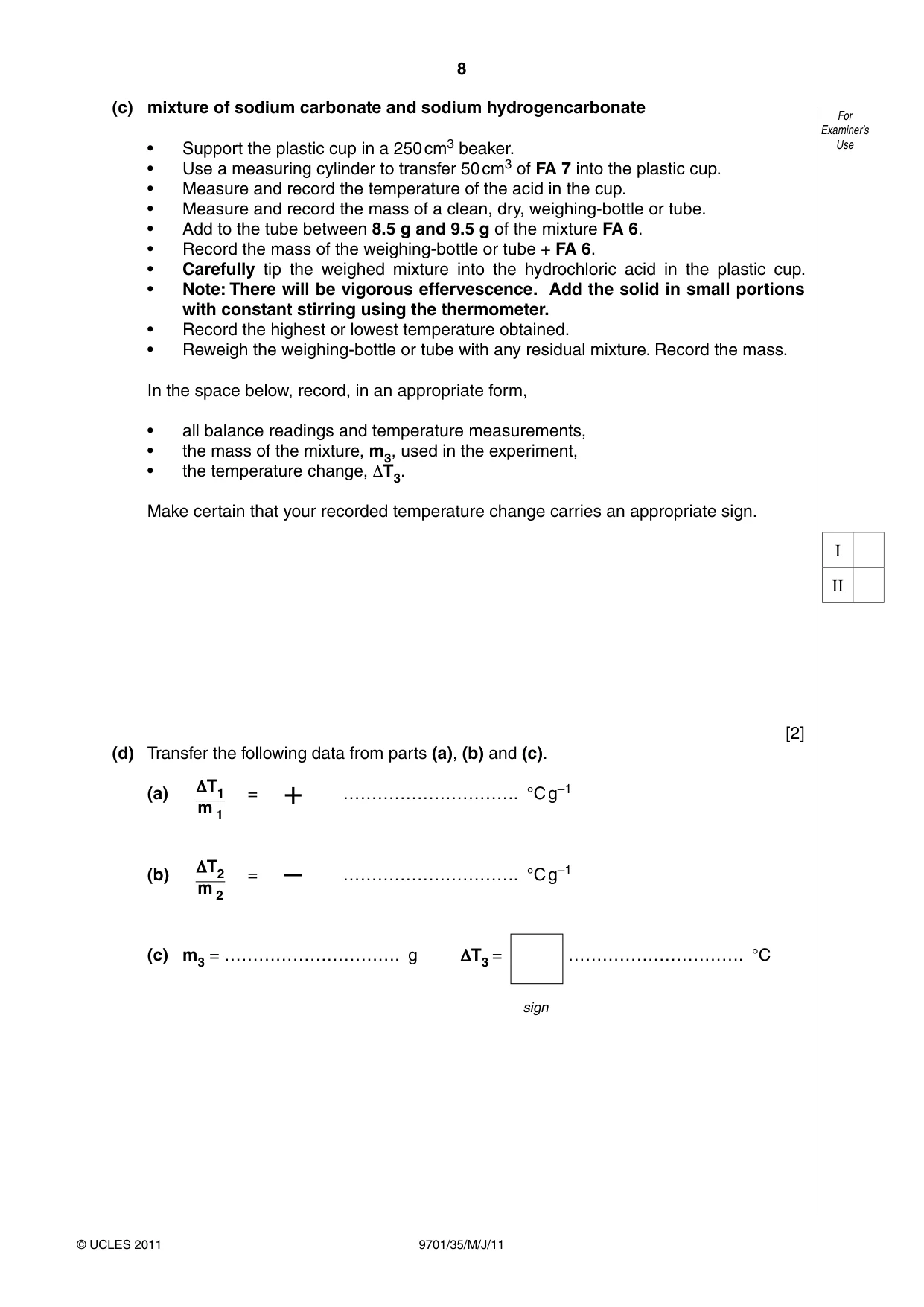 Cambridge A Level Chemistry 9701 2011 May/June Paper 3 · Variant 5 question paper, page 8 of 16