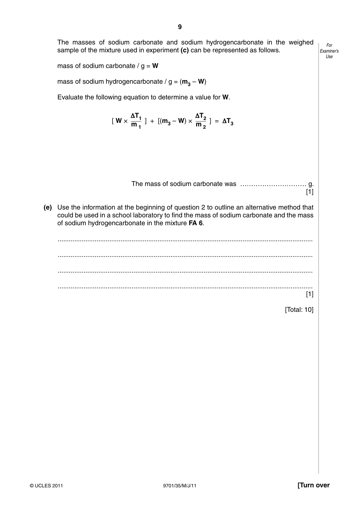 Cambridge A Level Chemistry 9701 2011 May/June Paper 3 · Variant 5 question paper, page 9 of 16