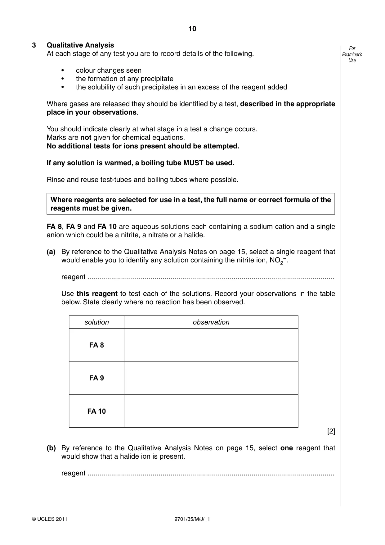 Cambridge A Level Chemistry 9701 2011 May/June Paper 3 · Variant 5 question paper, page 10 of 16