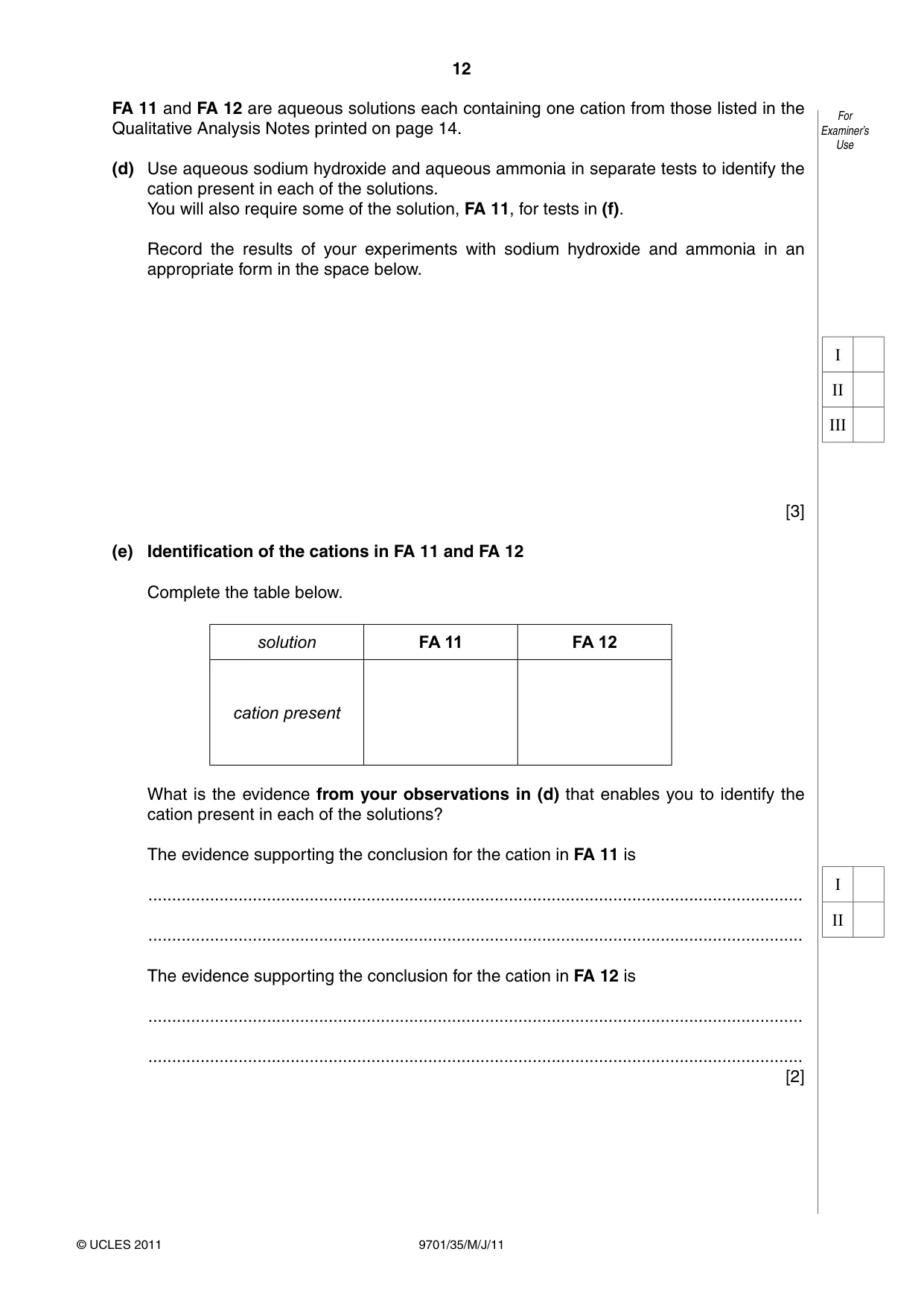 Cambridge A Level Chemistry 9701 2011 May/June Paper 3 · Variant 5 question paper, page 12 of 16