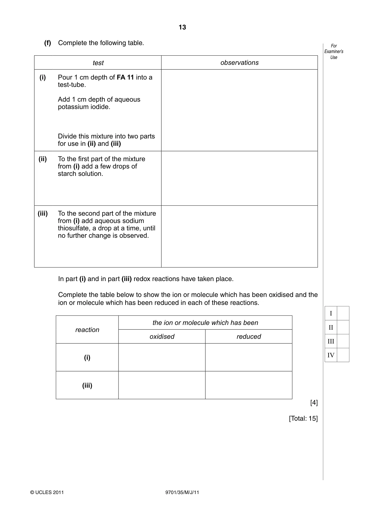 Cambridge A Level Chemistry 9701 2011 May/June Paper 3 · Variant 5 question paper, page 13 of 16