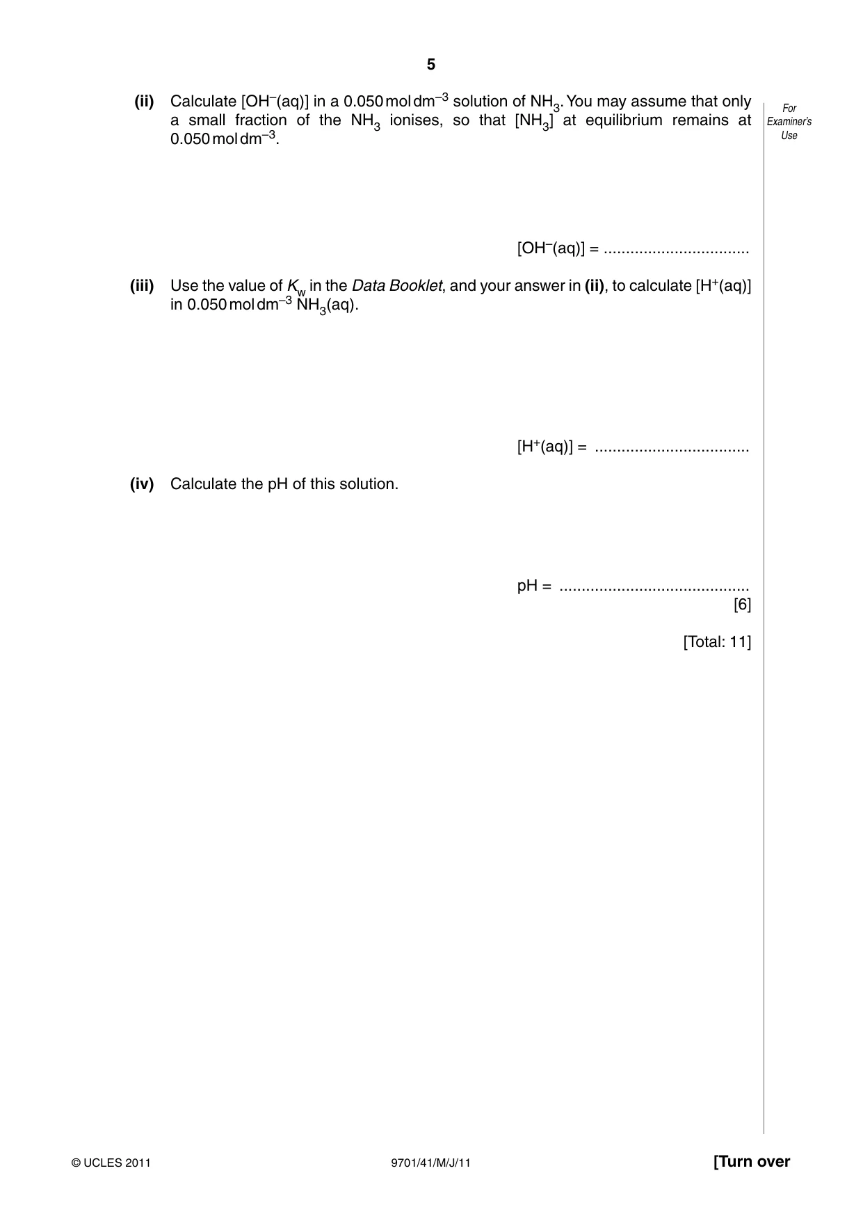 Cambridge A Level Chemistry 9701 2011 May/June Paper 4 · Variant 1 question paper, page 5 of 20