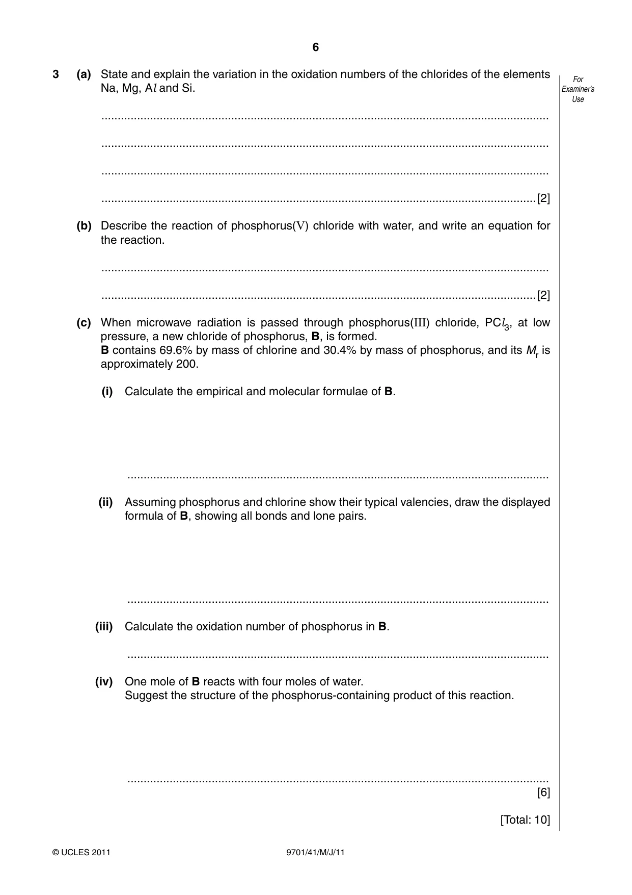 Cambridge A Level Chemistry 9701 2011 May/June Paper 4 · Variant 1 question paper, page 6 of 20