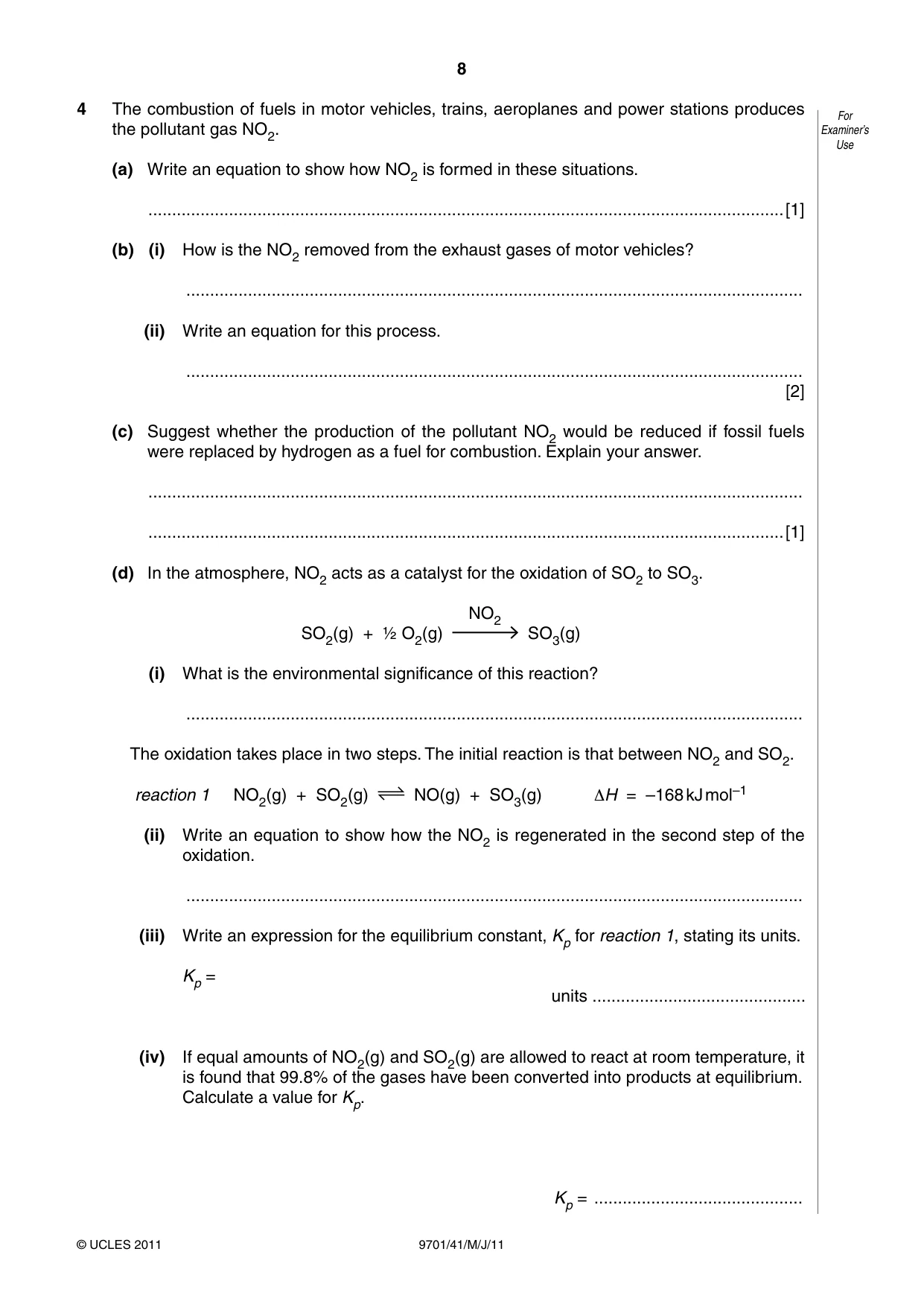 Cambridge A Level Chemistry 9701 2011 May/June Paper 4 · Variant 1 question paper, page 8 of 20
