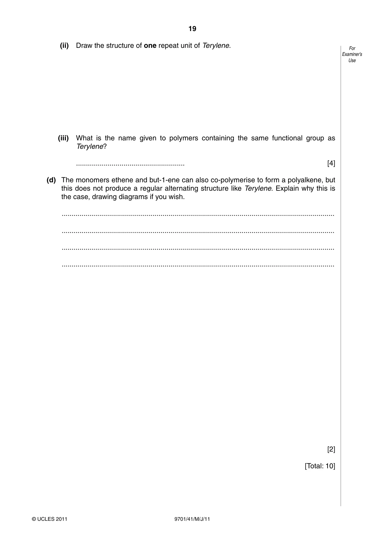 Cambridge A Level Chemistry 9701 2011 May/June Paper 4 · Variant 1 question paper, page 19 of 20