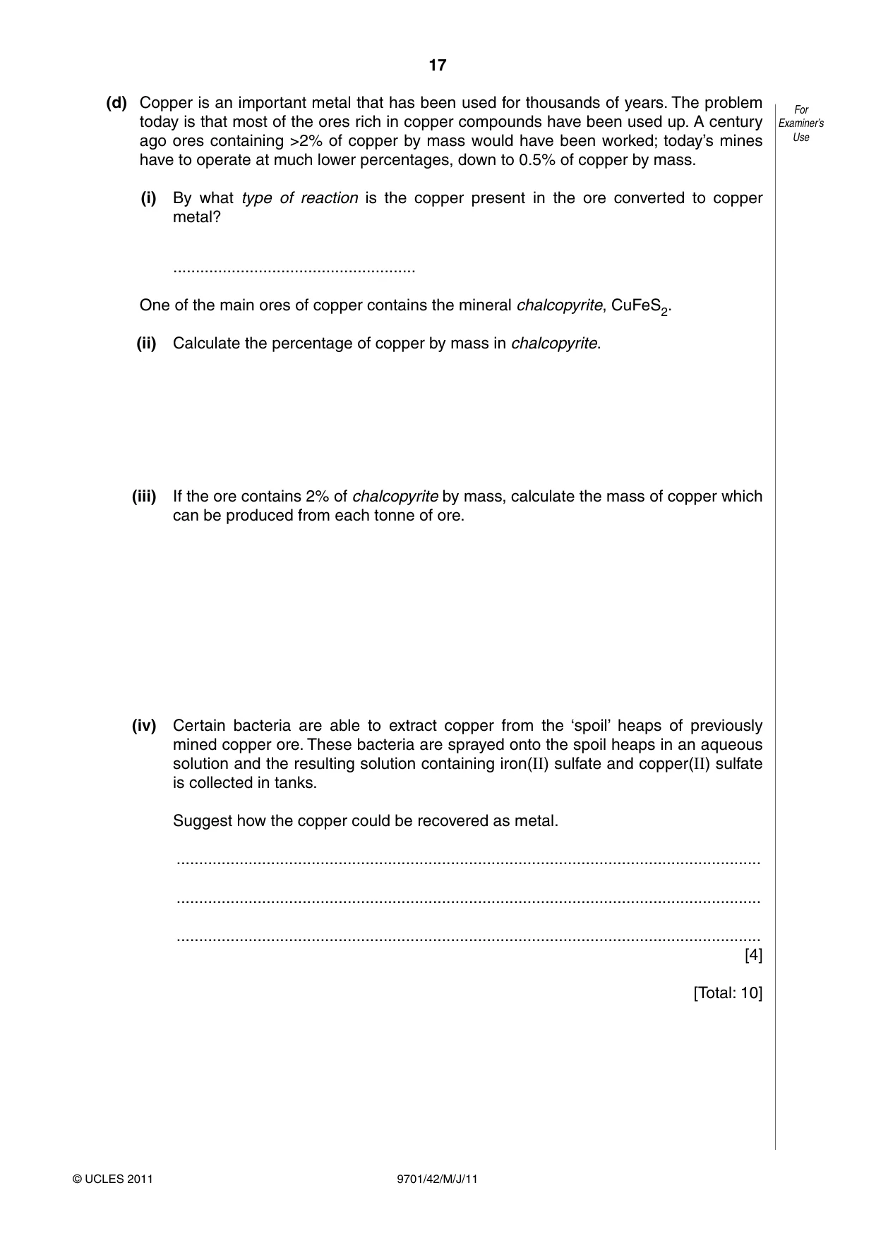 Cambridge A Level Chemistry 9701 2011 May/June Paper 4 · Variant 2 question paper, page 17 of 20