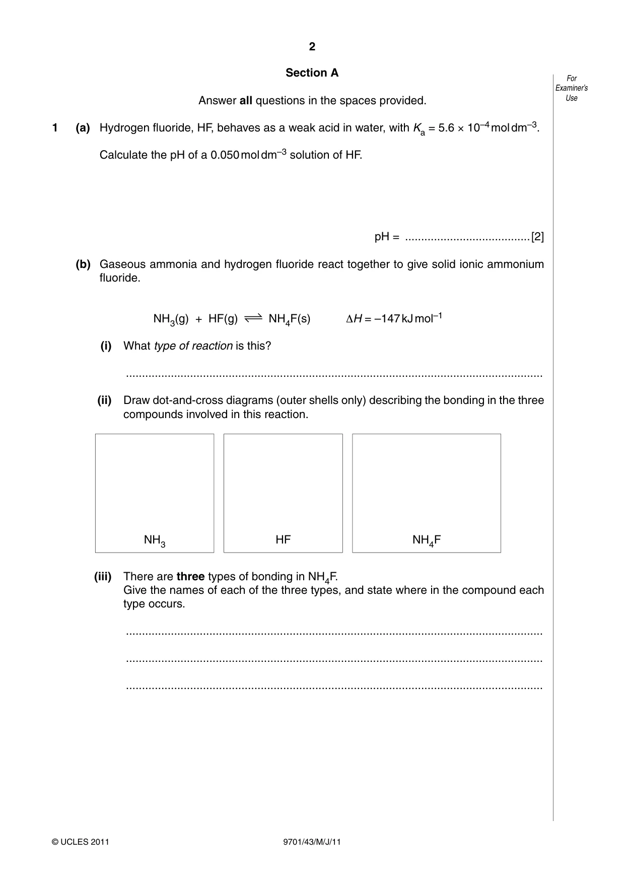 Cambridge A Level Chemistry 9701 2011 May/June Paper 4 · Variant 3 question paper, page 2 of 20