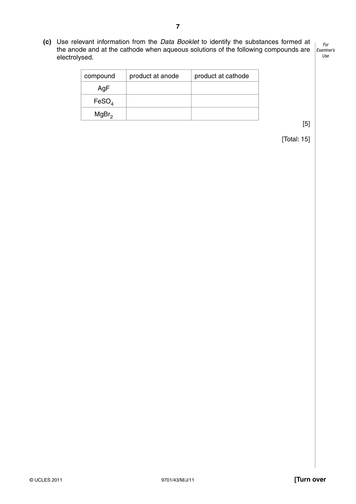 Cambridge A Level Chemistry 9701 2011 May/June Paper 4 · Variant 3 question paper, page 7 of 20