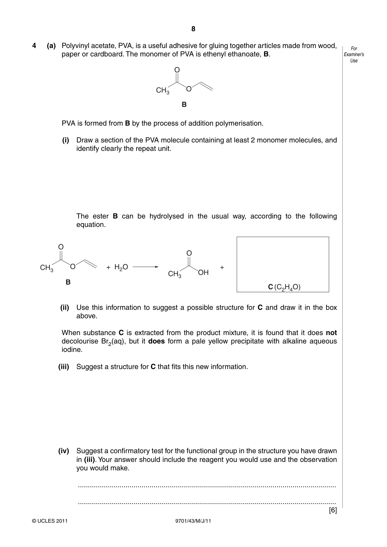 Cambridge A Level Chemistry 9701 2011 May/June Paper 4 · Variant 3 question paper, page 8 of 20