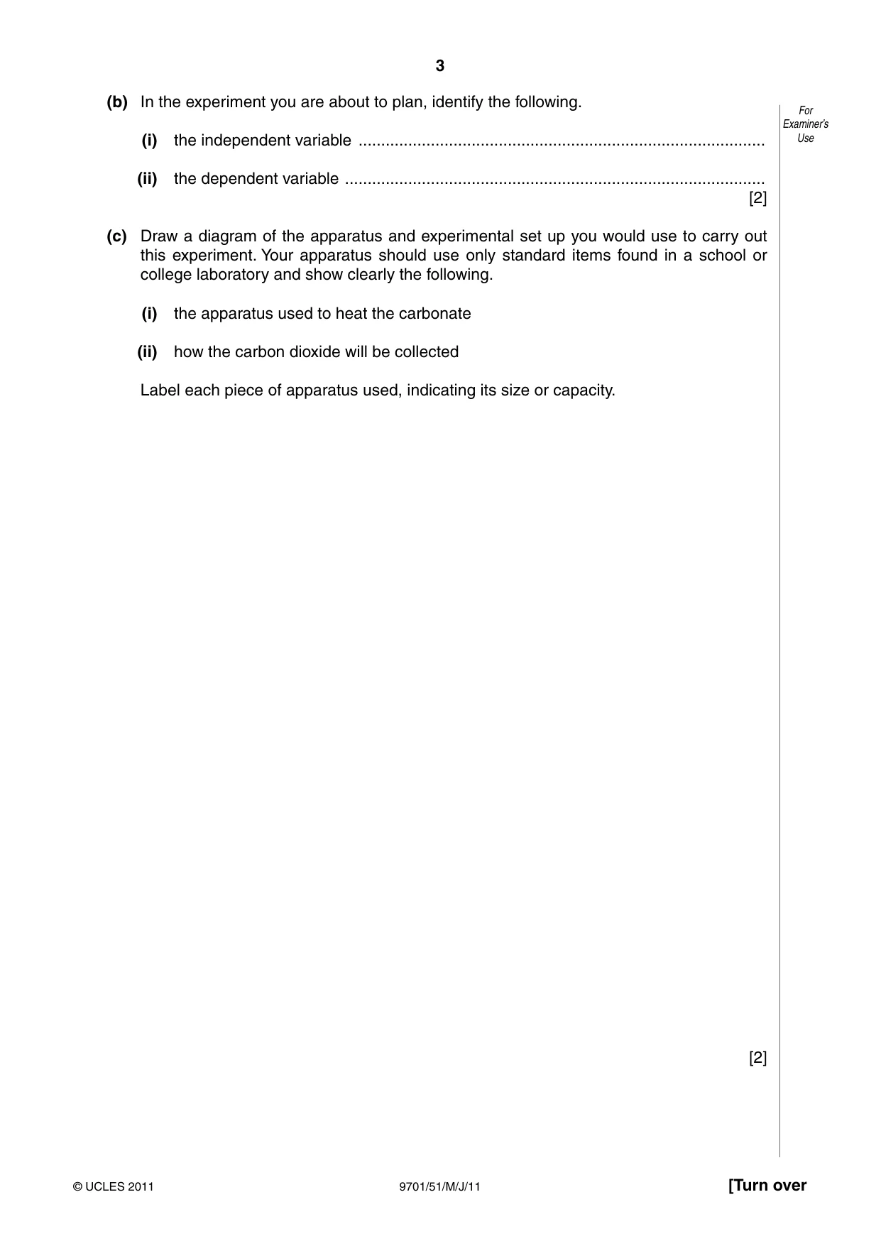 Cambridge A Level Chemistry 9701 2011 May/June Paper 5 · Variant 1 question paper, page 3 of 8