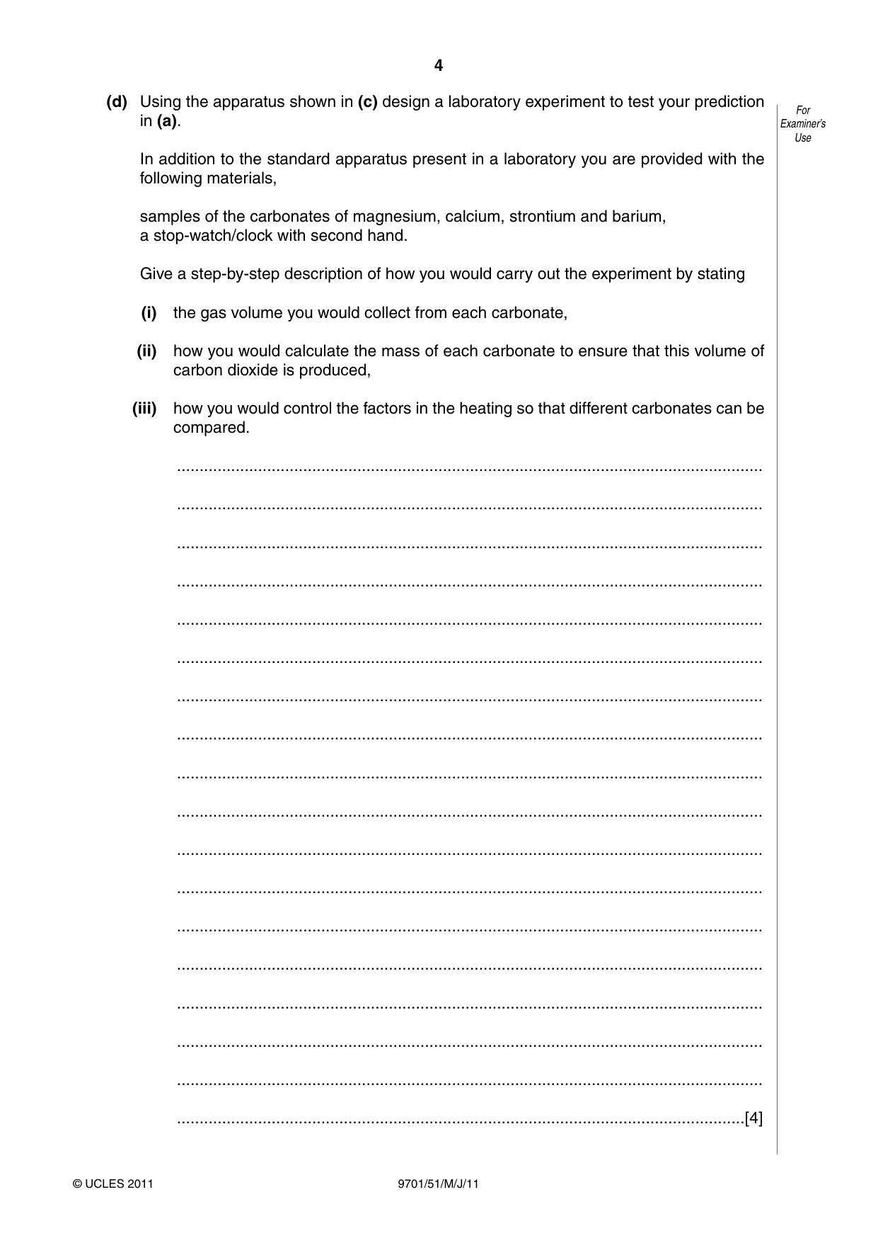 Cambridge A Level Chemistry 9701 2011 May/June Paper 5 · Variant 1 question paper, page 4 of 8