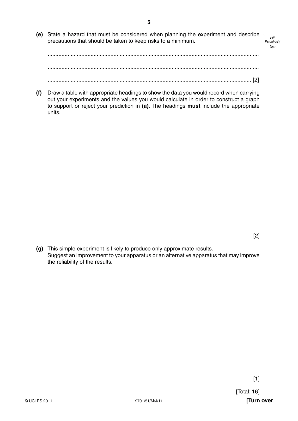 Cambridge A Level Chemistry 9701 2011 May/June Paper 5 · Variant 1 question paper, page 5 of 8