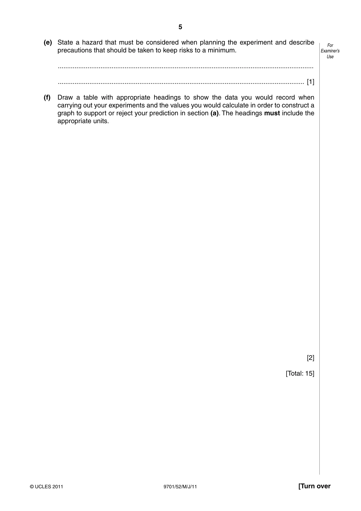 Cambridge A Level Chemistry 9701 2011 May/June Paper 5 · Variant 2 question paper, page 5 of 12
