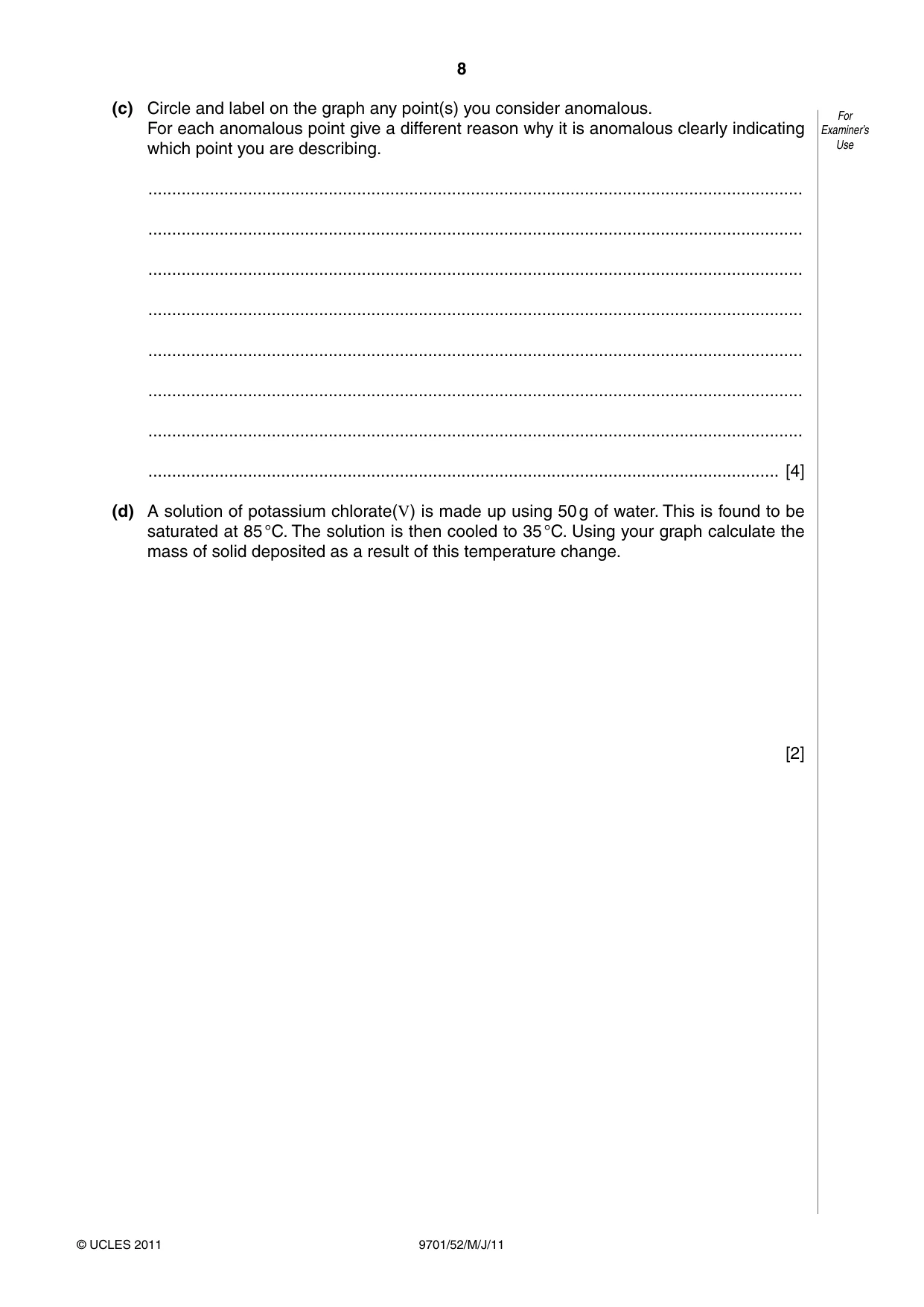 Cambridge A Level Chemistry 9701 2011 May/June Paper 5 · Variant 2 question paper, page 8 of 12