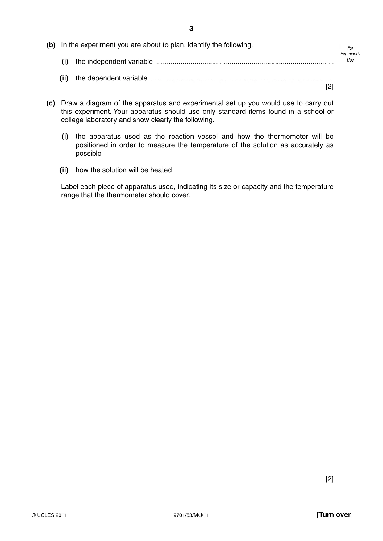 Cambridge A Level Chemistry 9701 2011 May/June Paper 5 · Variant 3 question paper, page 3 of 12