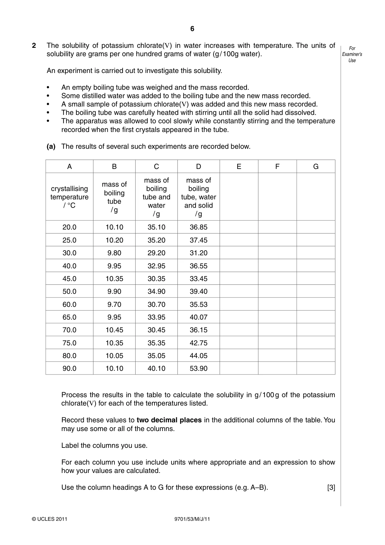 Cambridge A Level Chemistry 9701 2011 May/June Paper 5 · Variant 3 question paper, page 6 of 12