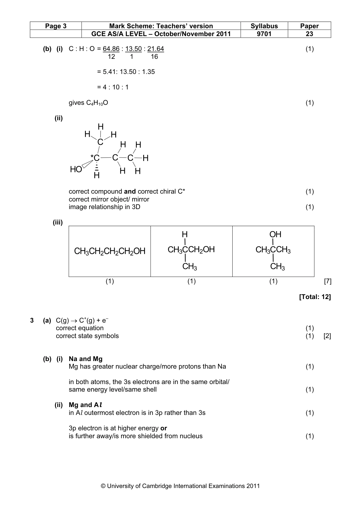 Mark scheme, page 3 of 6