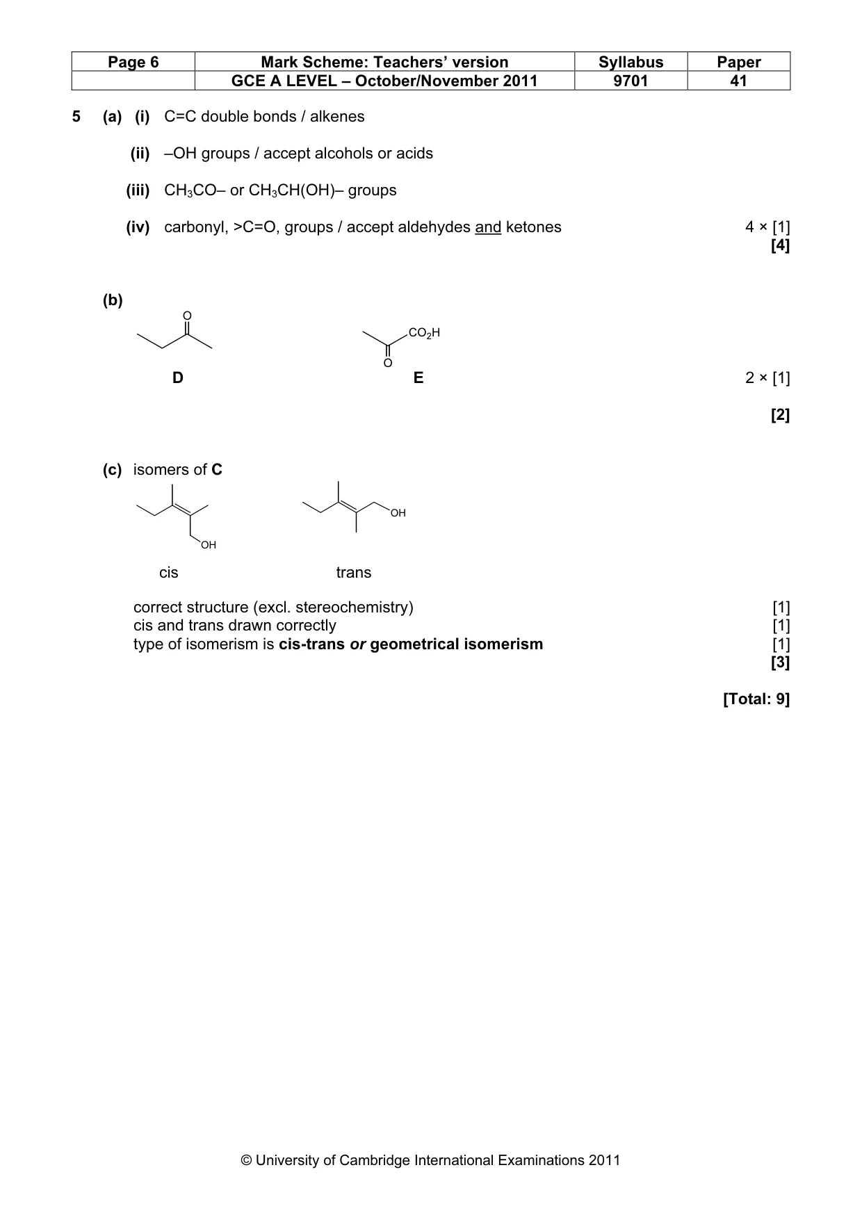 Mark scheme, page 6 of 9