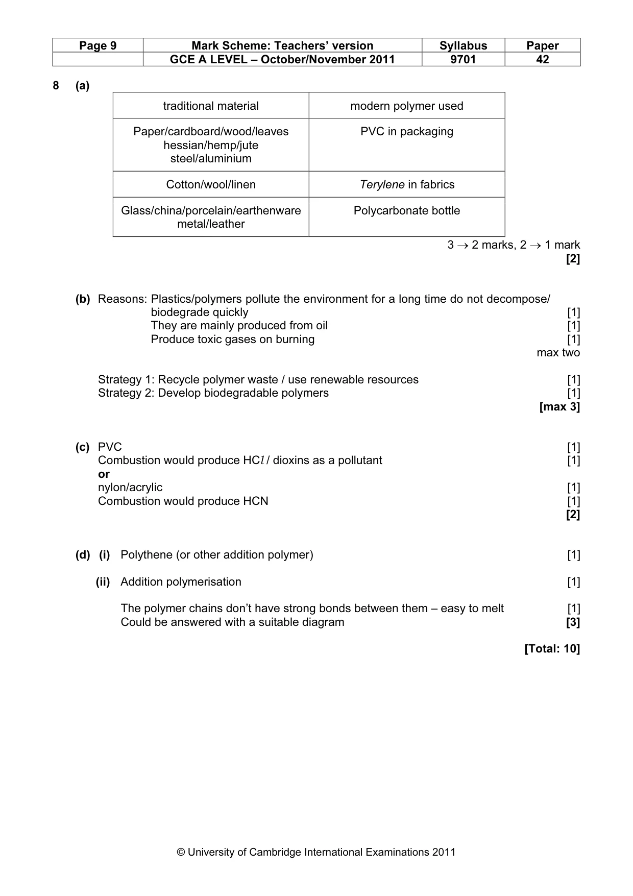 Mark scheme, page 9 of 9
