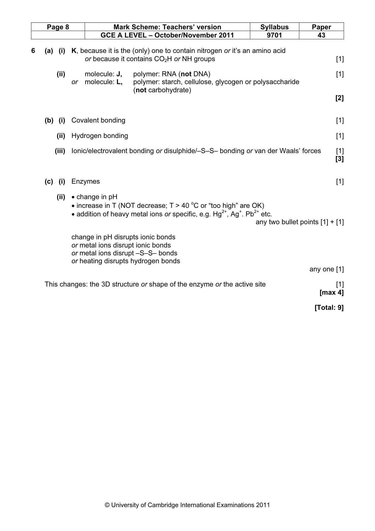 Mark scheme, page 8 of 10