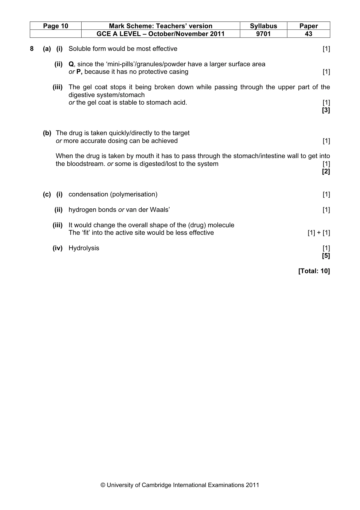 Mark scheme, page 10 of 10