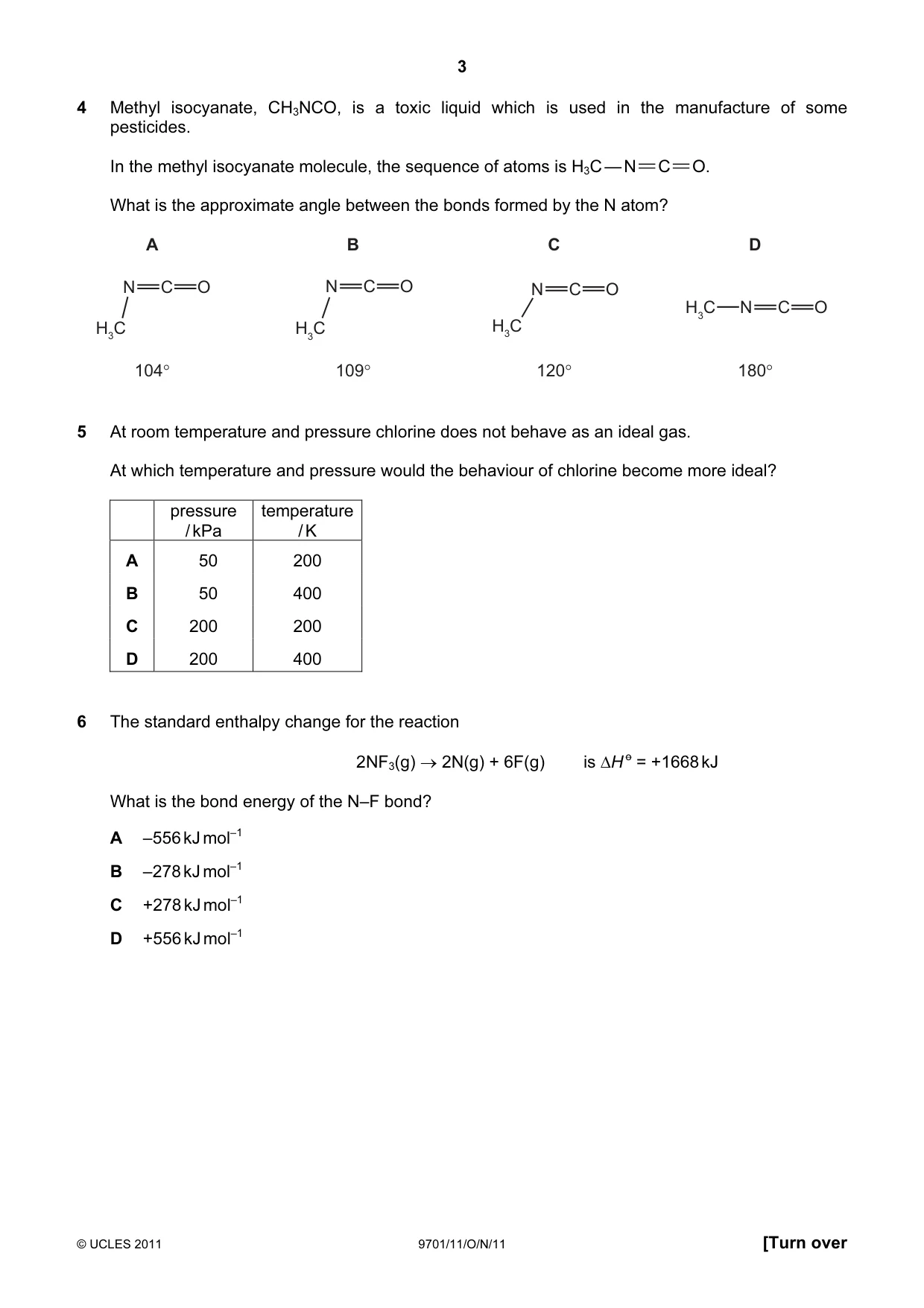 Cambridge A Level Chemistry 9701 2011 Oct/Nov Paper 1 · Variant 1 question paper, page 3 of 16