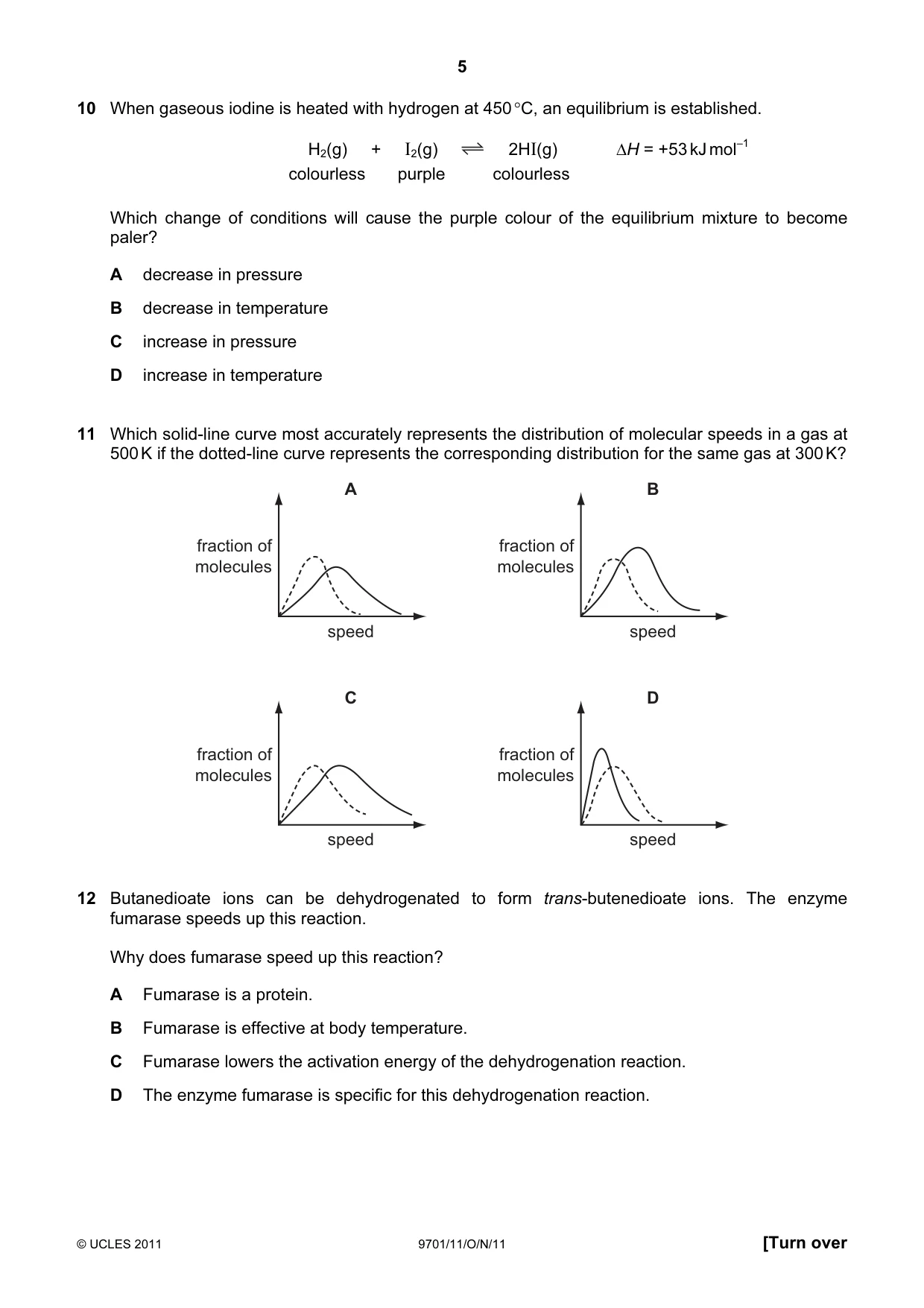Cambridge A Level Chemistry 9701 2011 Oct/Nov Paper 1 · Variant 1 question paper, page 5 of 16