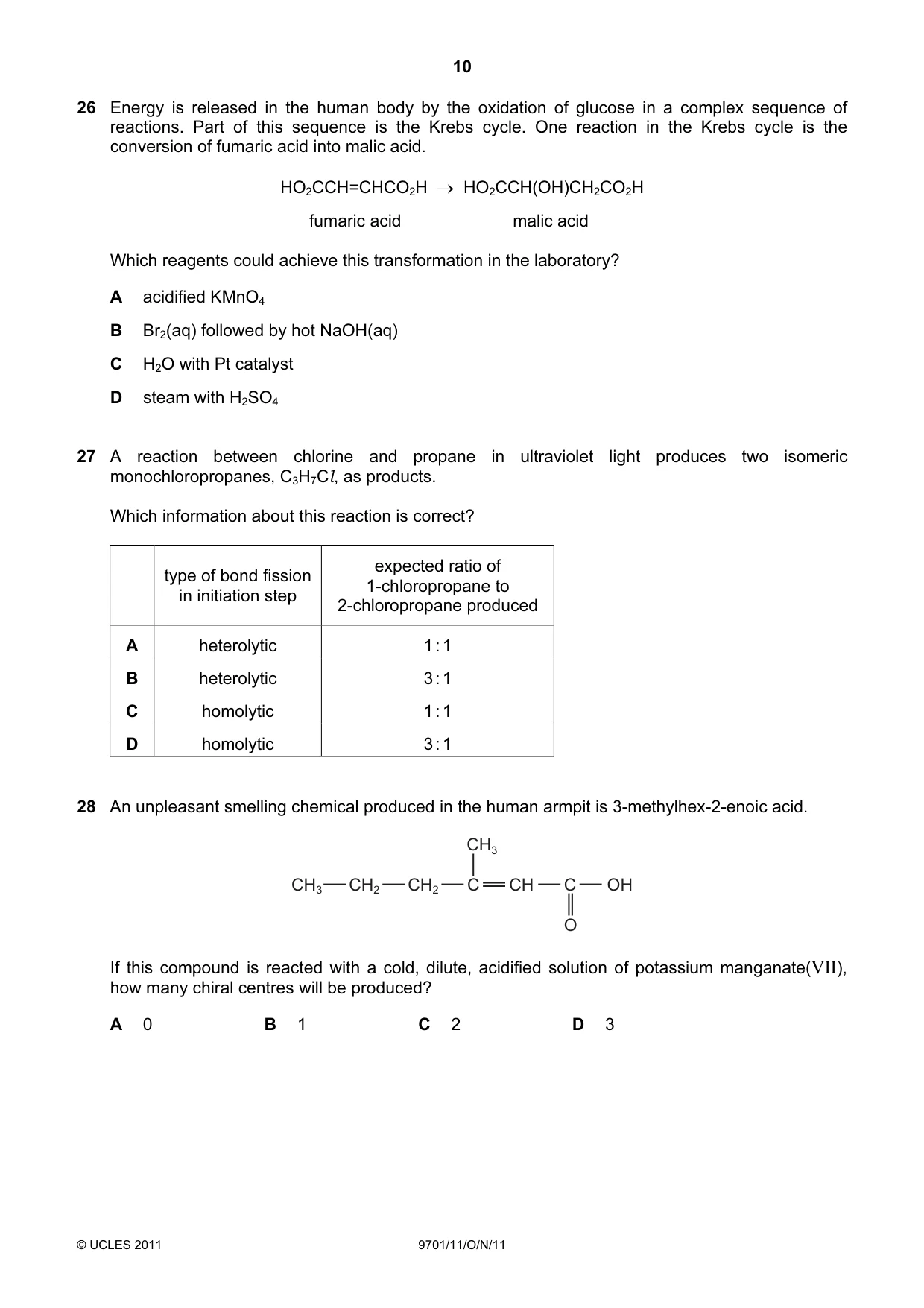 Cambridge A Level Chemistry 9701 2011 Oct/Nov Paper 1 · Variant 1 question paper, page 10 of 16