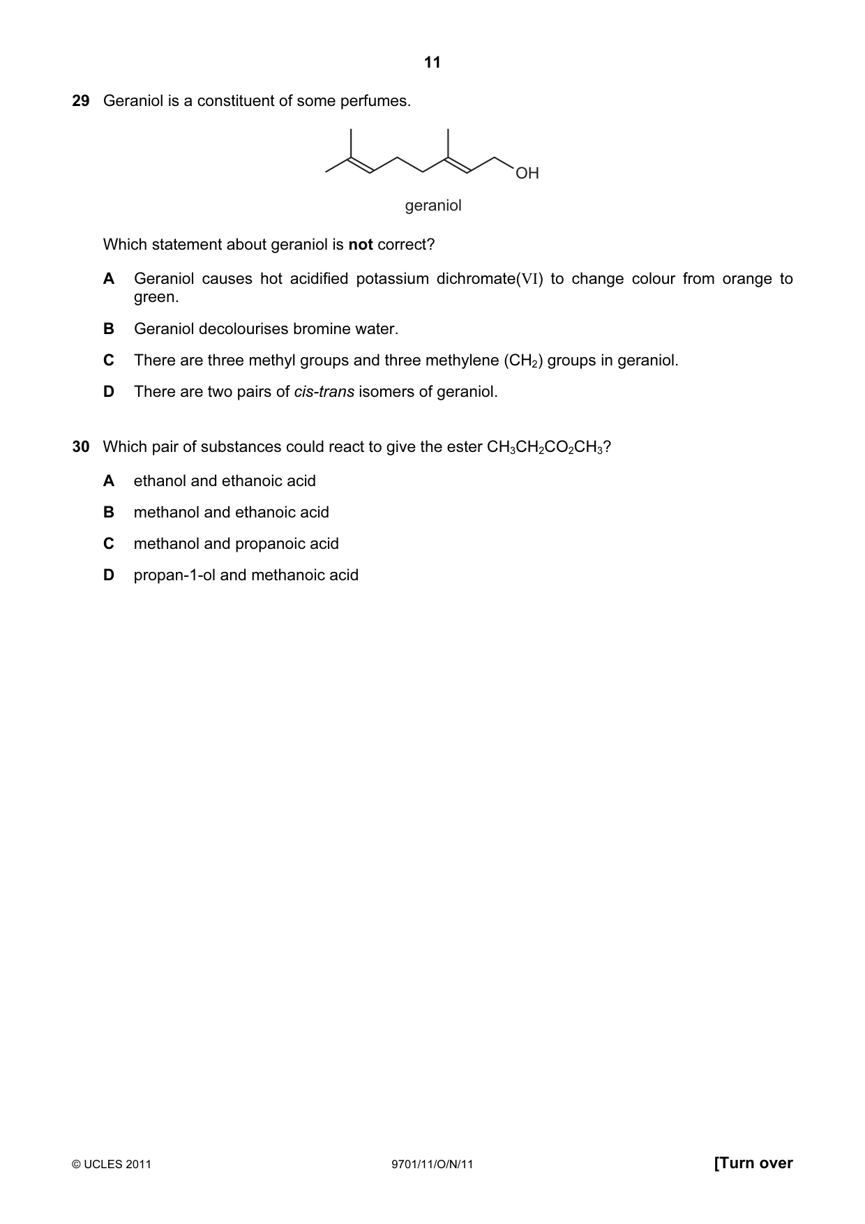 Cambridge A Level Chemistry 9701 2011 Oct/Nov Paper 1 · Variant 1 question paper, page 11 of 16