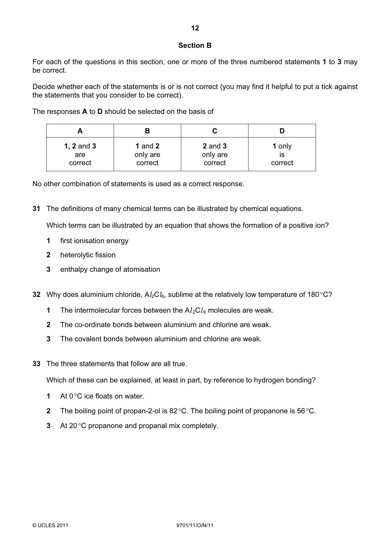 Cambridge A Level Chemistry 9701 2011 Oct/Nov Paper 1 · Variant 1 question paper, page 12 of 16
