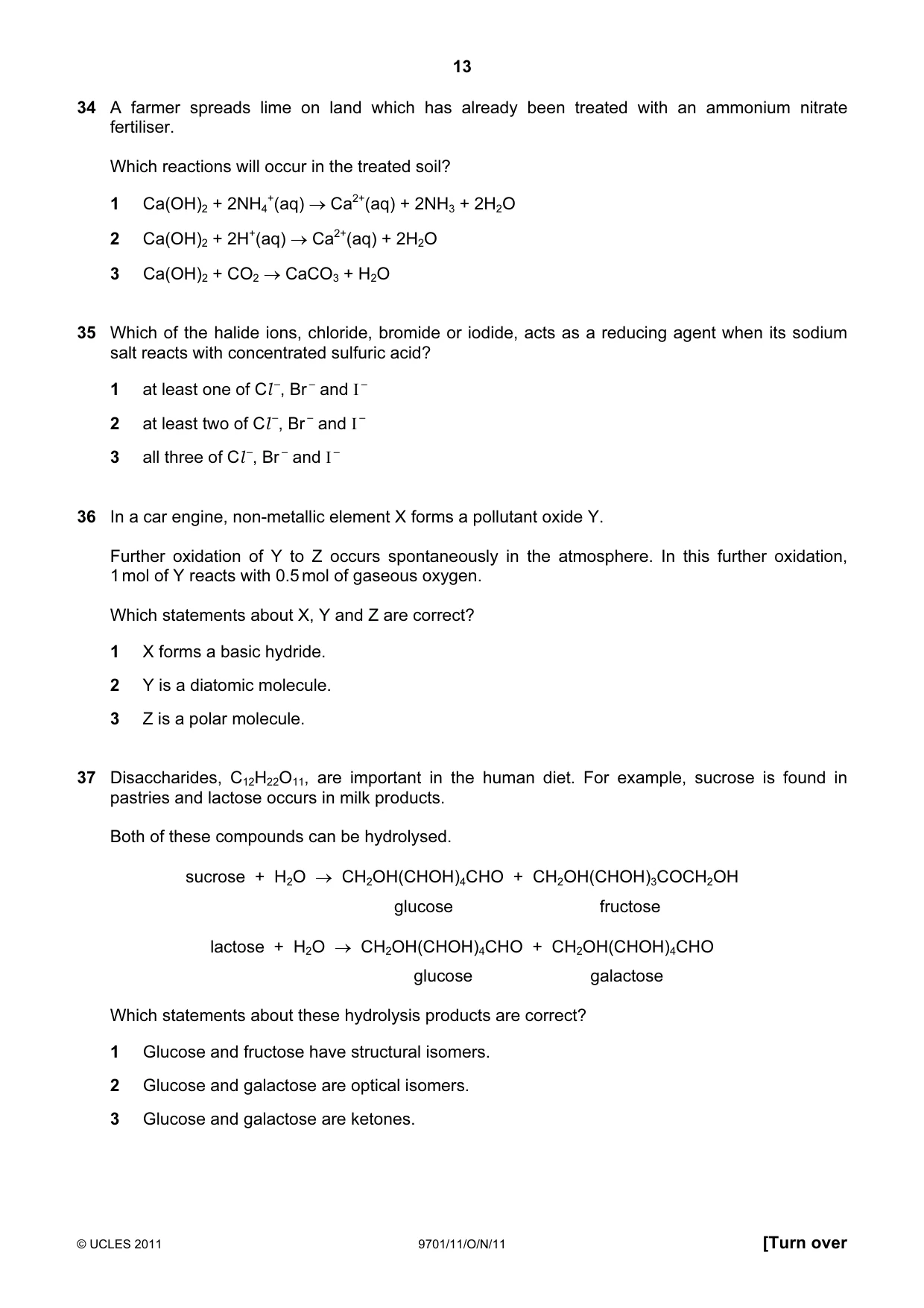 Cambridge A Level Chemistry 9701 2011 Oct/Nov Paper 1 · Variant 1 question paper, page 13 of 16