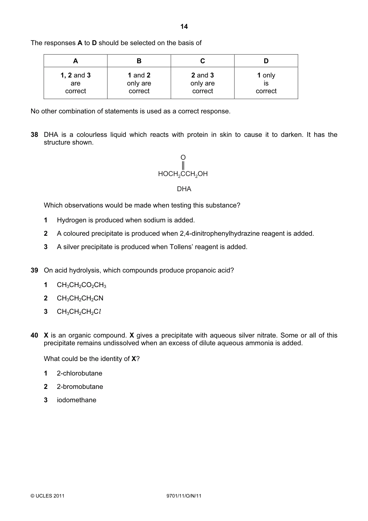 Cambridge A Level Chemistry 9701 2011 Oct/Nov Paper 1 · Variant 1 question paper, page 14 of 16