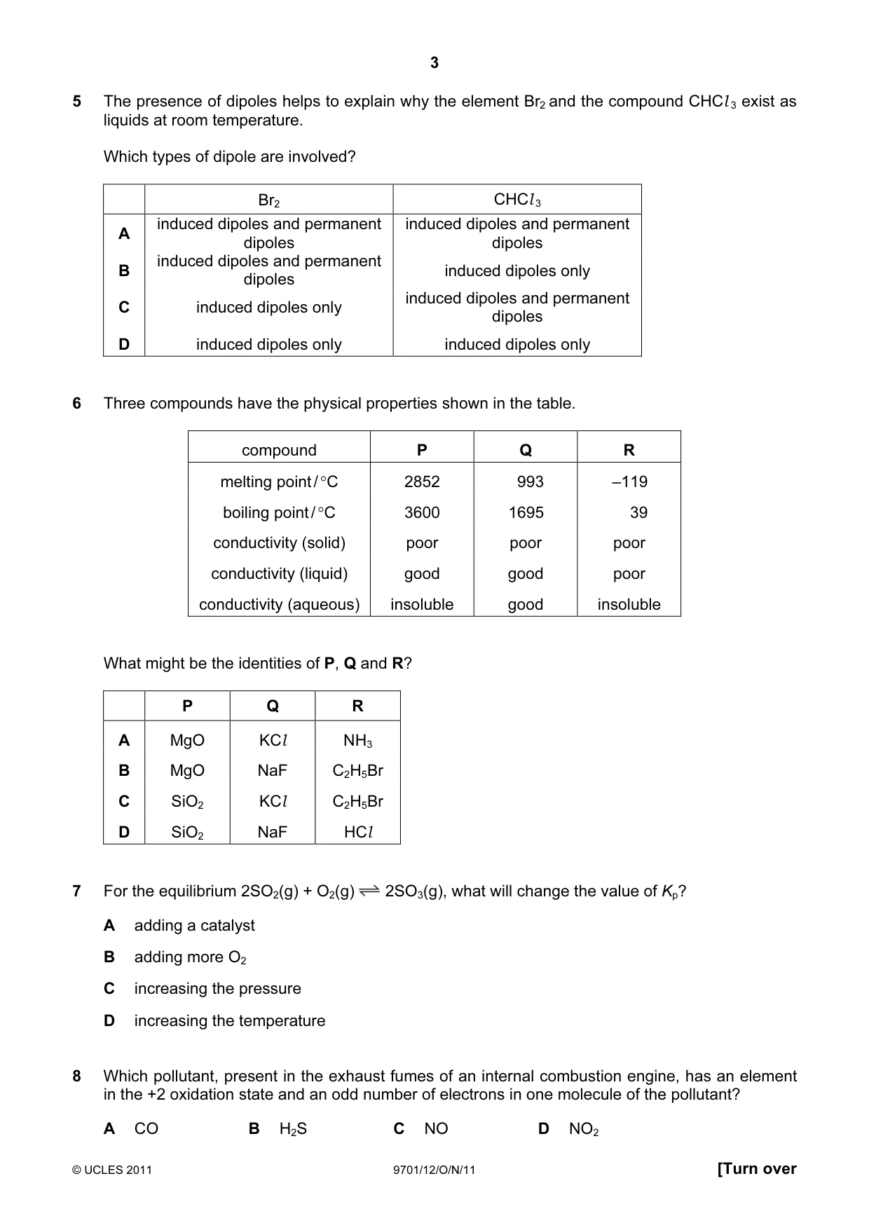 Cambridge A Level Chemistry 9701 2011 Oct/Nov Paper 1 · Variant 2 question paper, page 3 of 16
