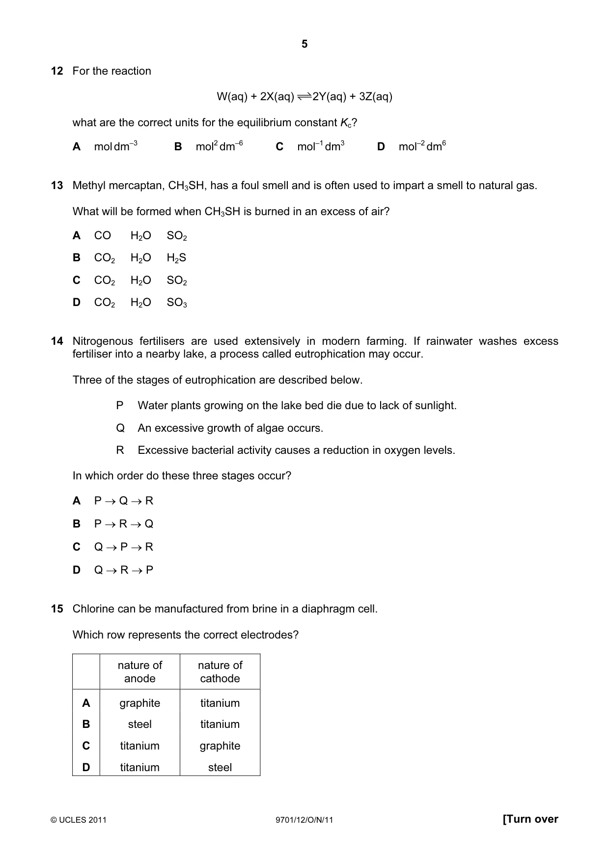 Cambridge A Level Chemistry 9701 2011 Oct/Nov Paper 1 · Variant 2 question paper, page 5 of 16