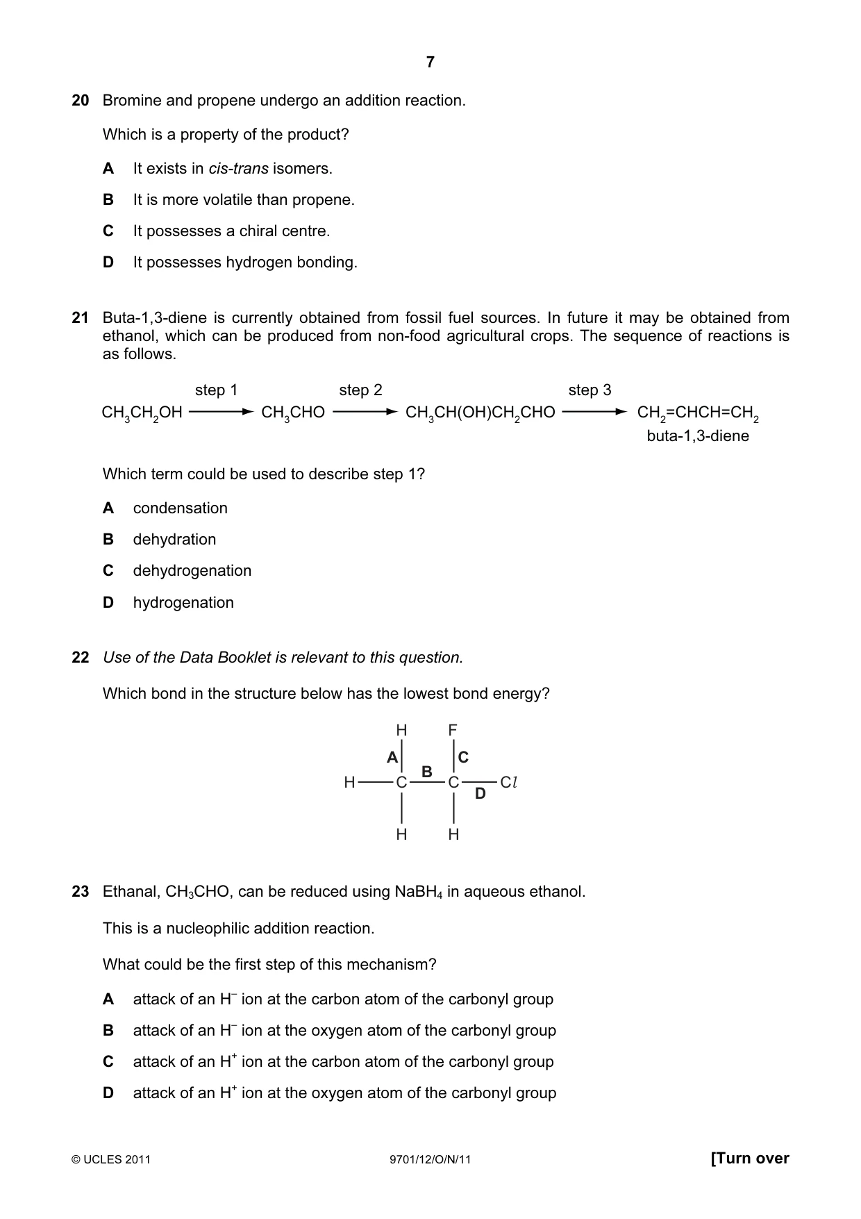 Cambridge A Level Chemistry 9701 2011 Oct/Nov Paper 1 · Variant 2 question paper, page 7 of 16