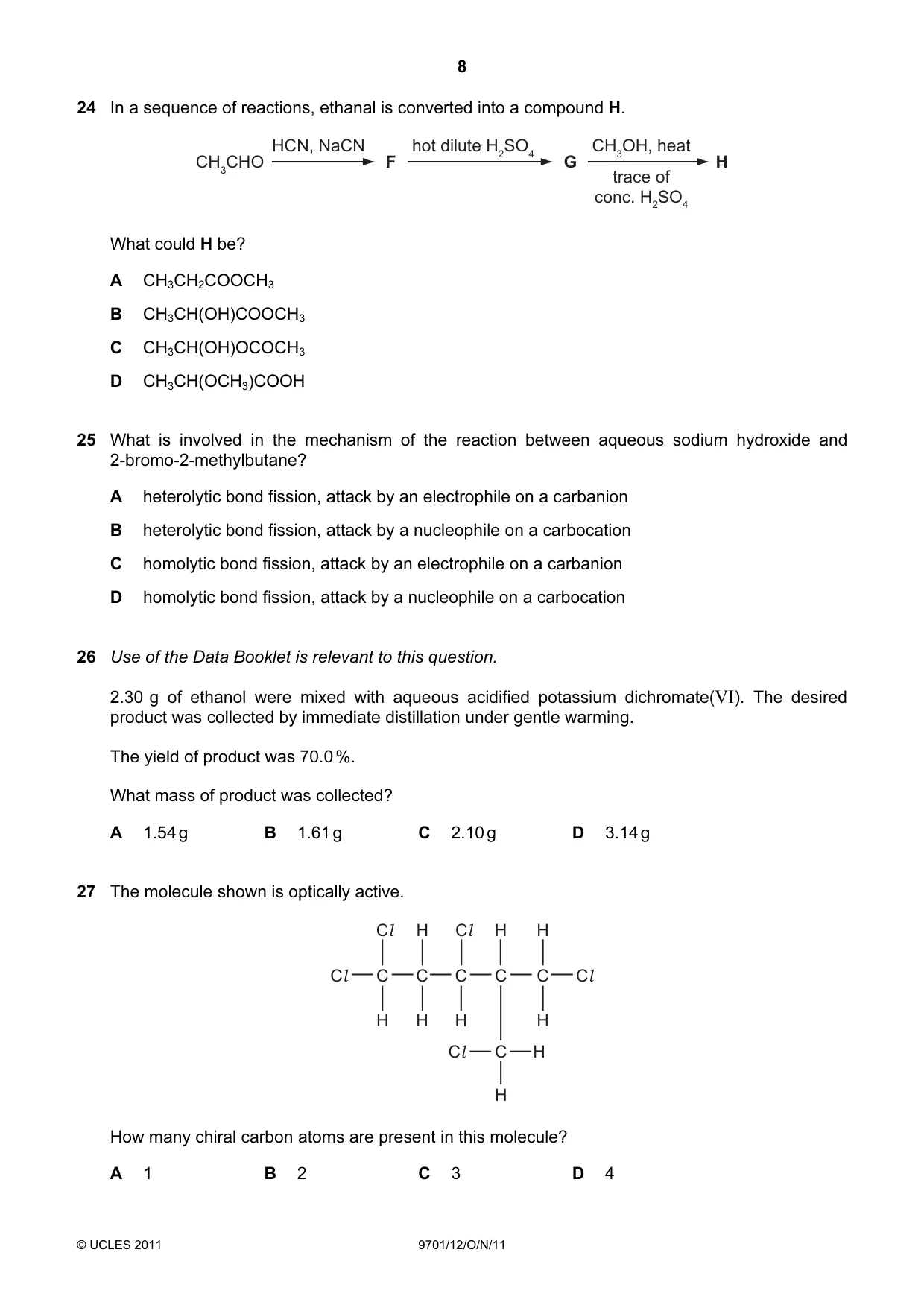 Cambridge A Level Chemistry 9701 2011 Oct/Nov Paper 1 · Variant 2 question paper, page 8 of 16