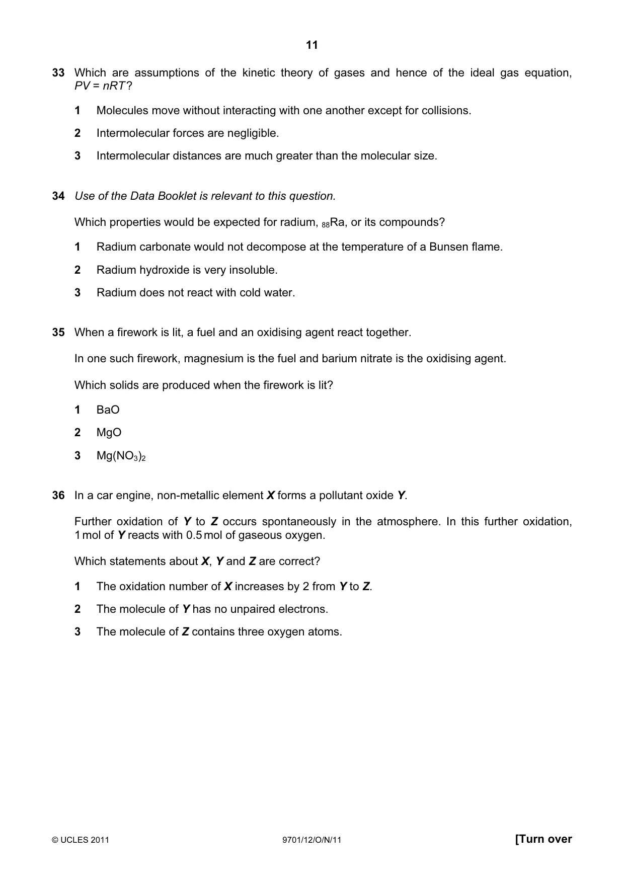 Cambridge A Level Chemistry 9701 2011 Oct/Nov Paper 1 · Variant 2 question paper, page 11 of 16