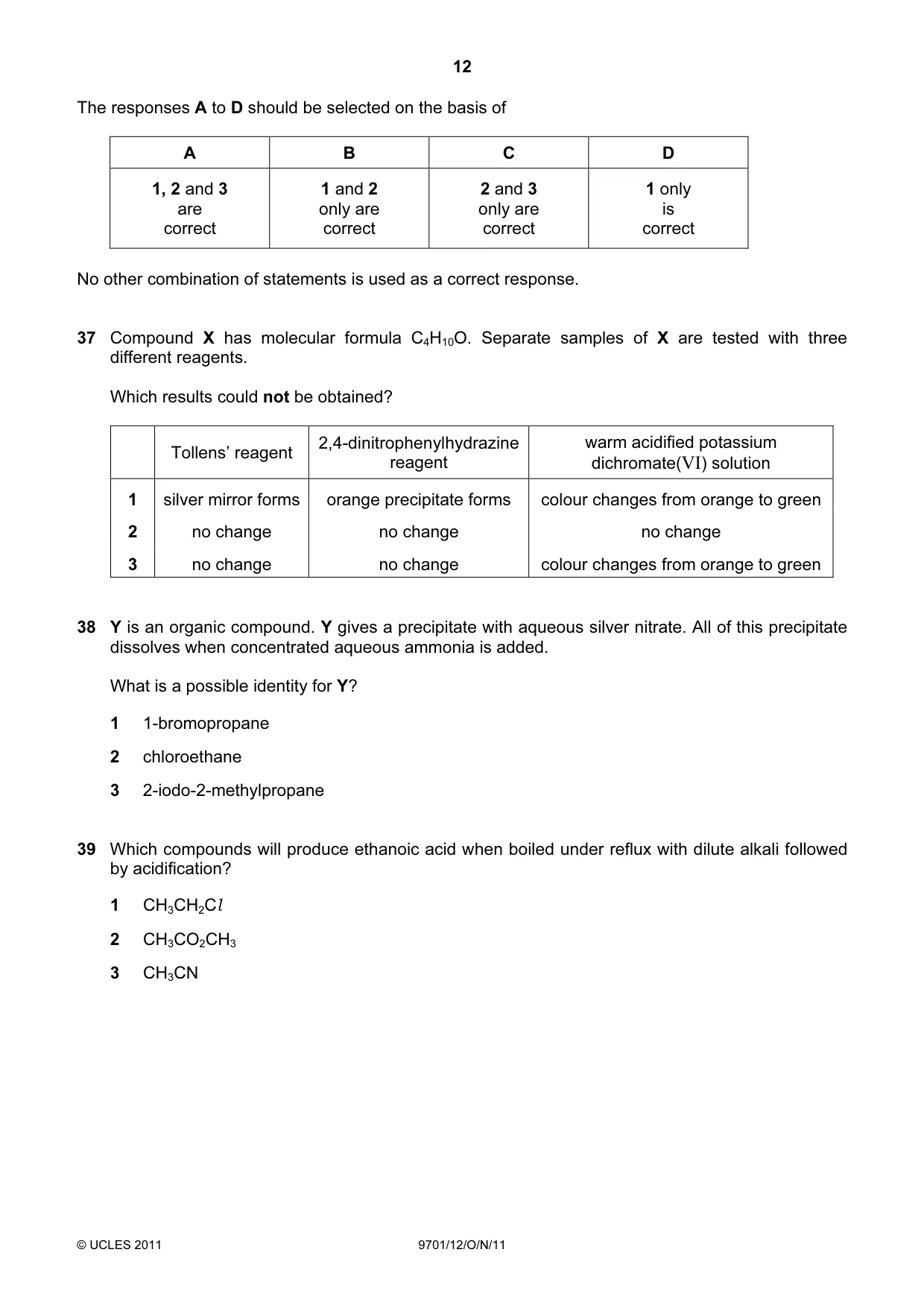 Cambridge A Level Chemistry 9701 2011 Oct/Nov Paper 1 · Variant 2 question paper, page 12 of 16