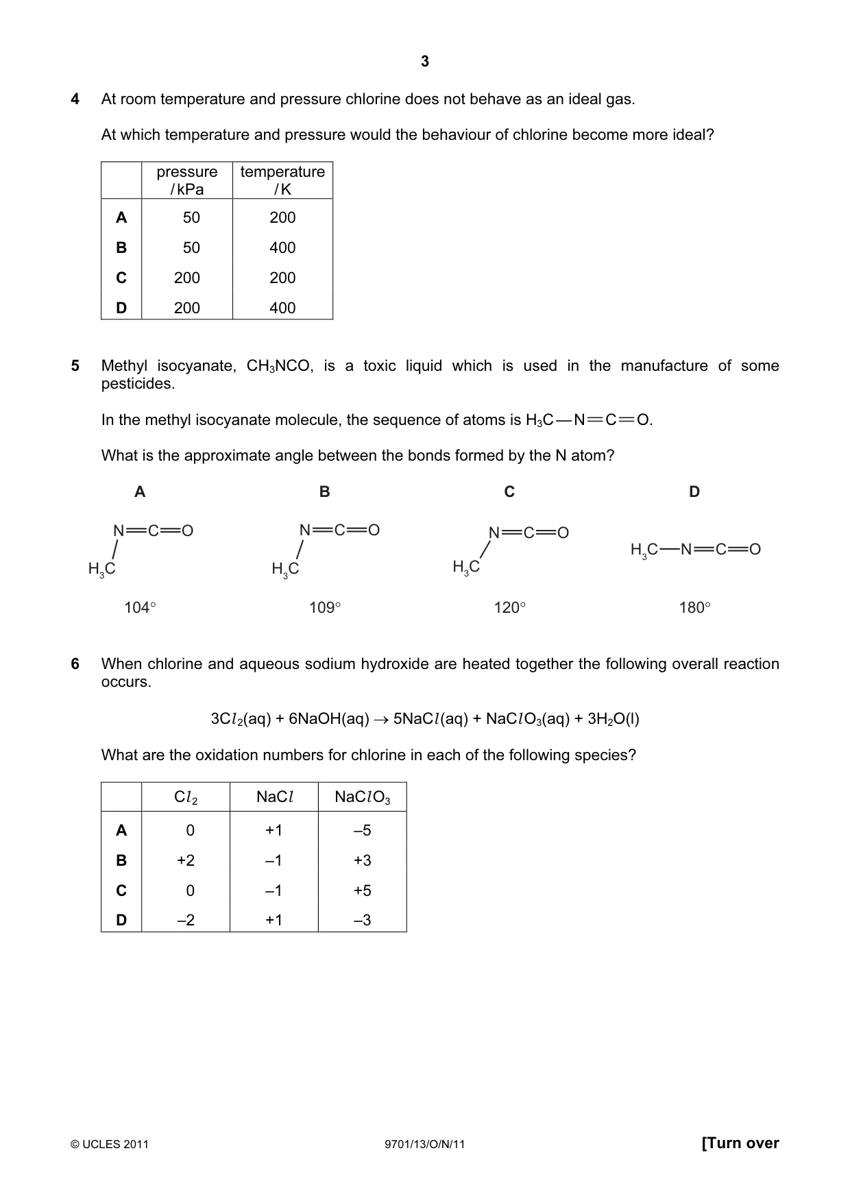 Cambridge A Level Chemistry 9701 2011 Oct/Nov Paper 1 · Variant 3 question paper, page 3 of 16