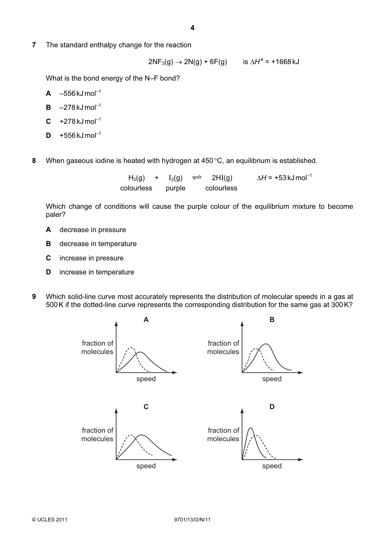 Cambridge A Level Chemistry 9701 2011 Oct/Nov Paper 1 · Variant 3 question paper, page 4 of 16