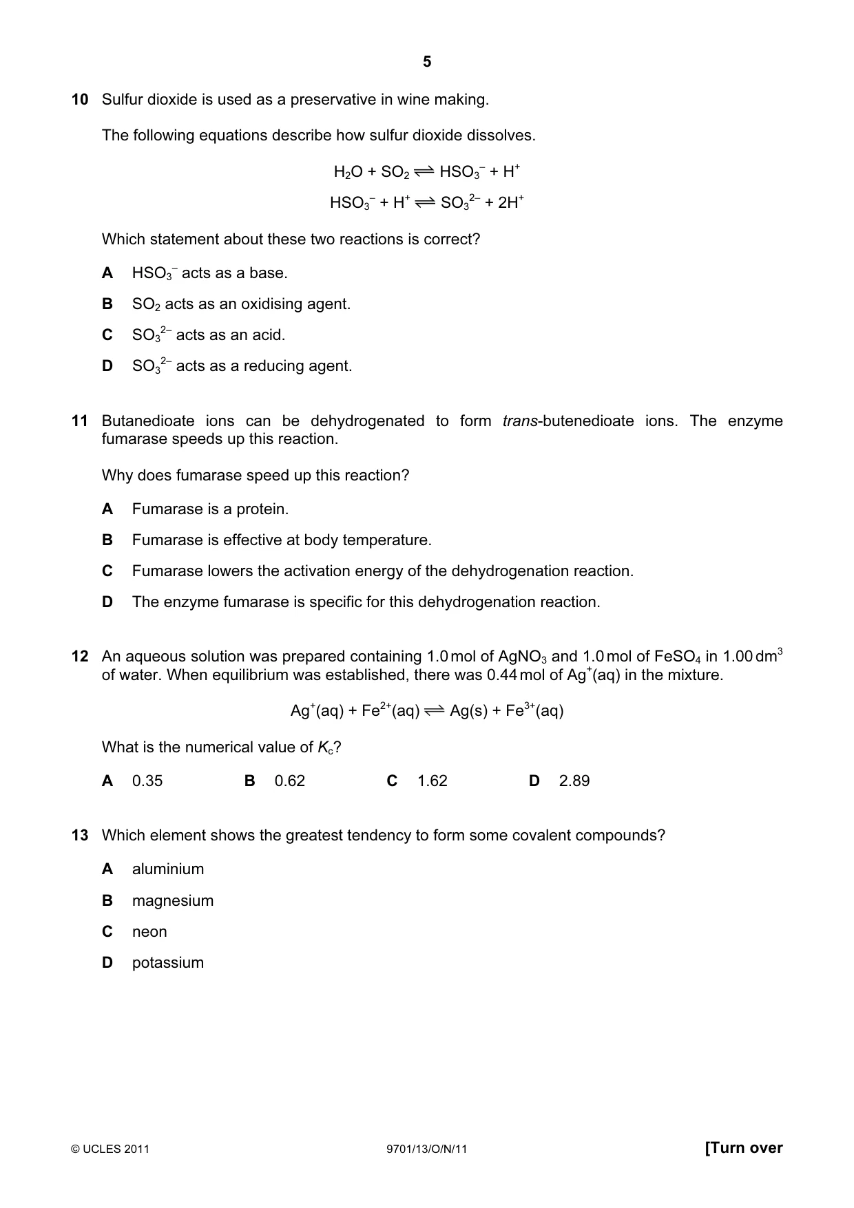 Cambridge A Level Chemistry 9701 2011 Oct/Nov Paper 1 · Variant 3 question paper, page 5 of 16
