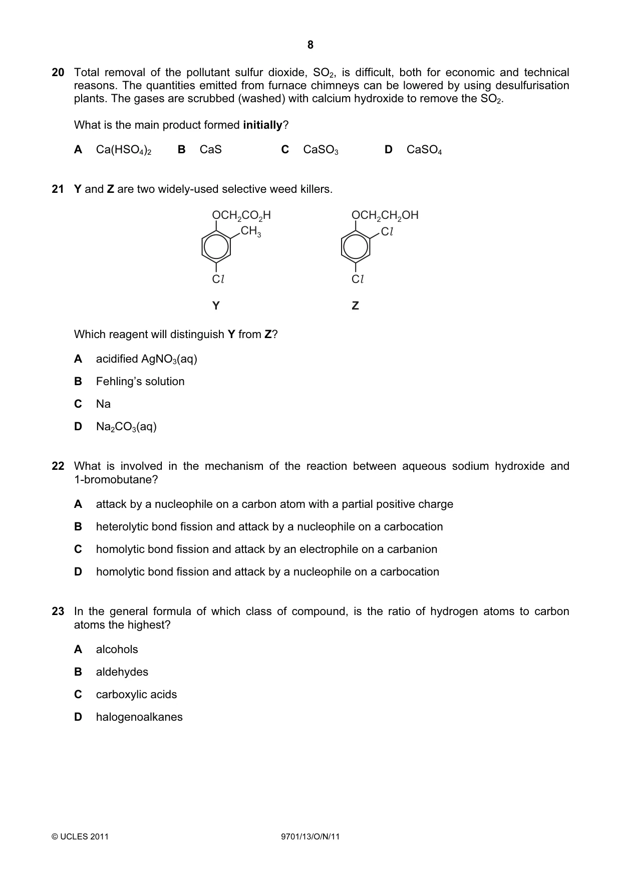 Cambridge A Level Chemistry 9701 2011 Oct/Nov Paper 1 · Variant 3 question paper, page 8 of 16
